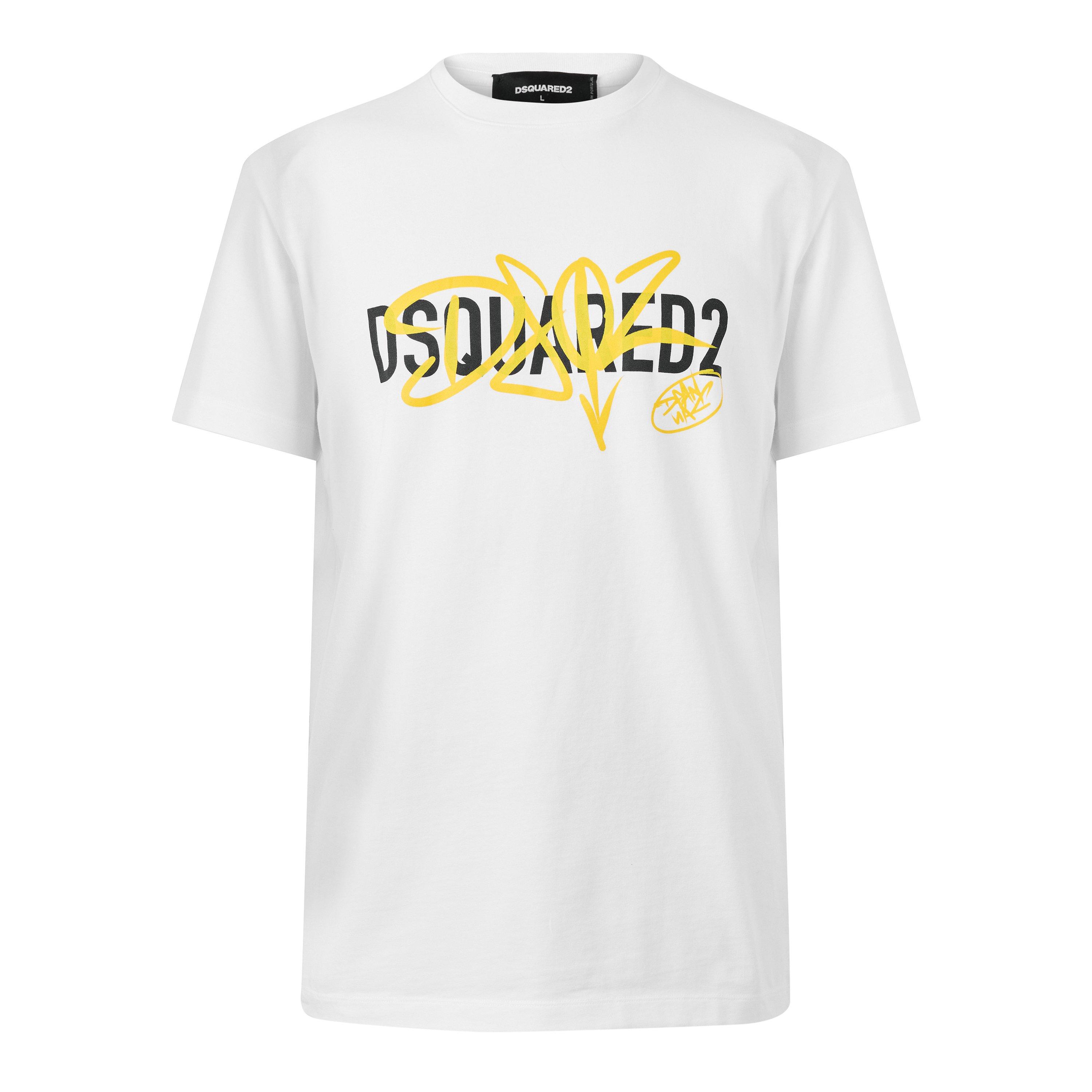 DSquared2 DSQ Sig Logo Tee Sn63 - White/Yellow - L