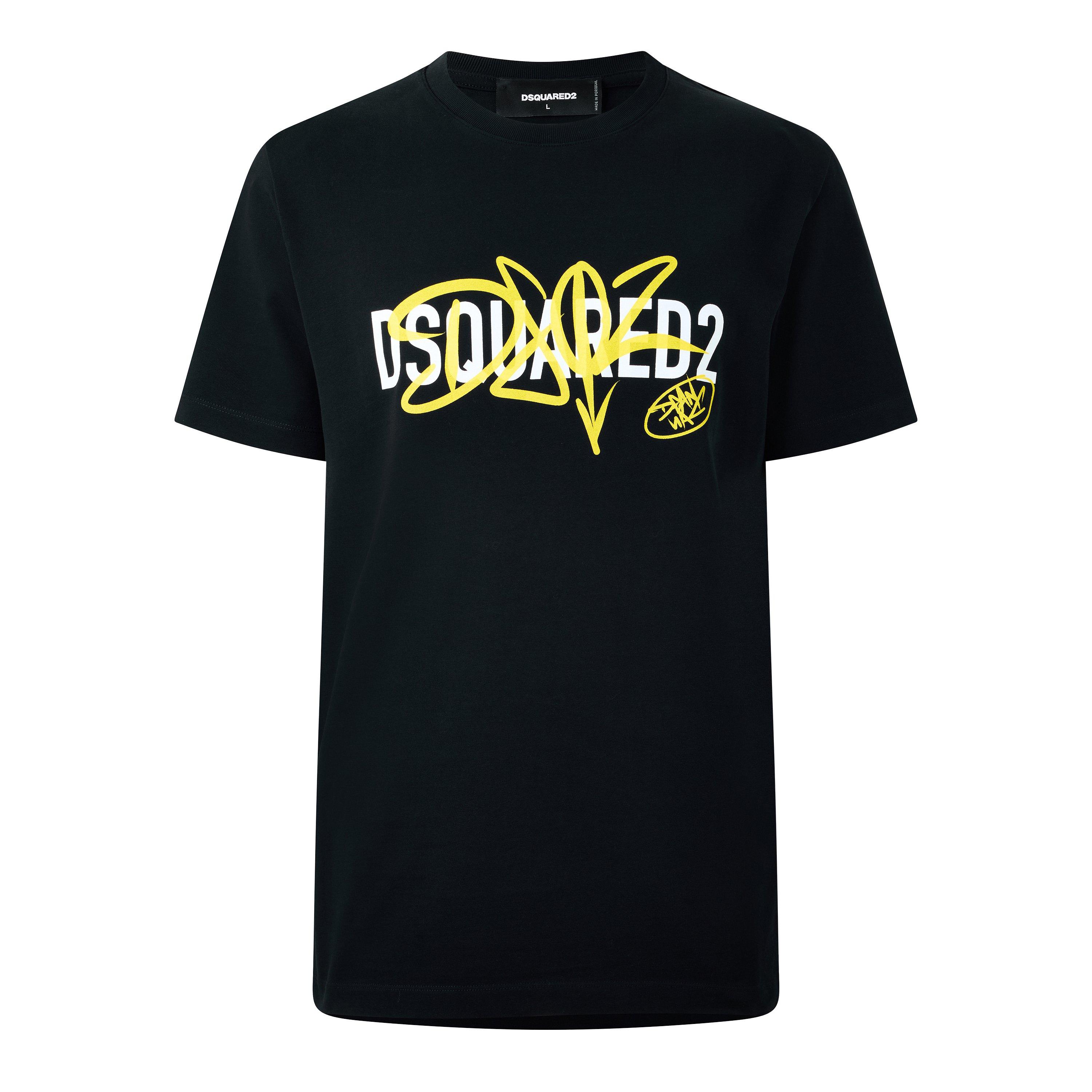 Black/Yellow - DSquared2 - DSQ Sig Logo Tee Sn63 - 1