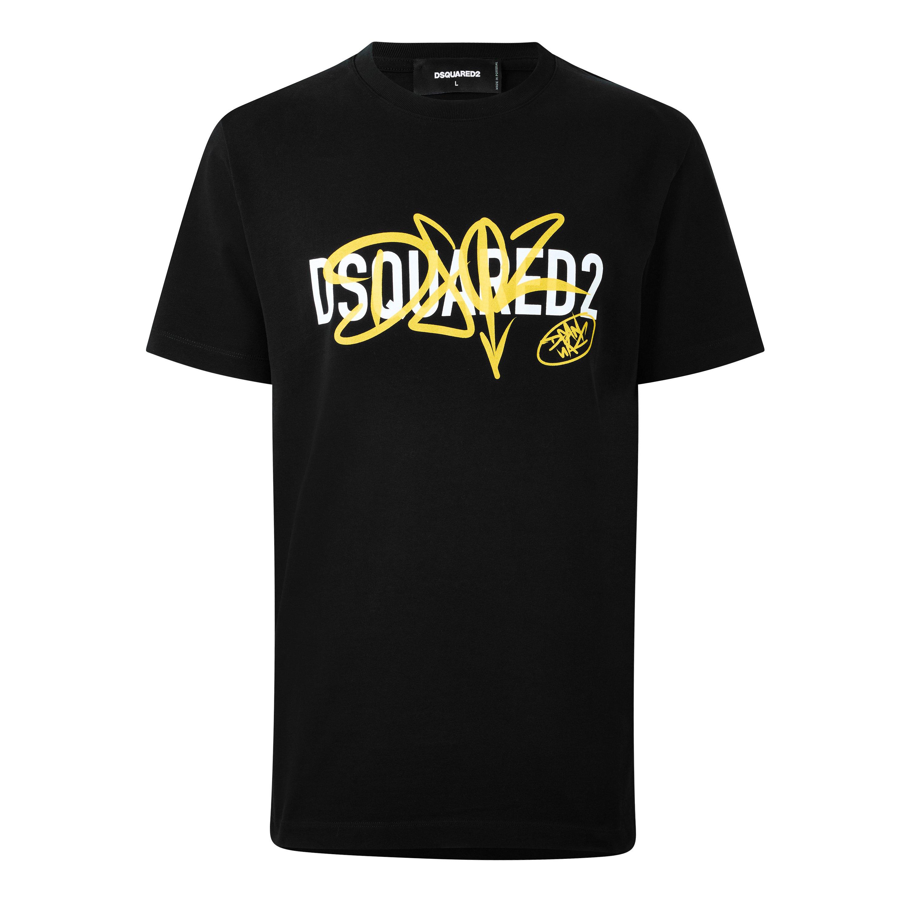 Black/Yellow - DSquared2 - DSQ Sig Logo Tee Sn63 - 1