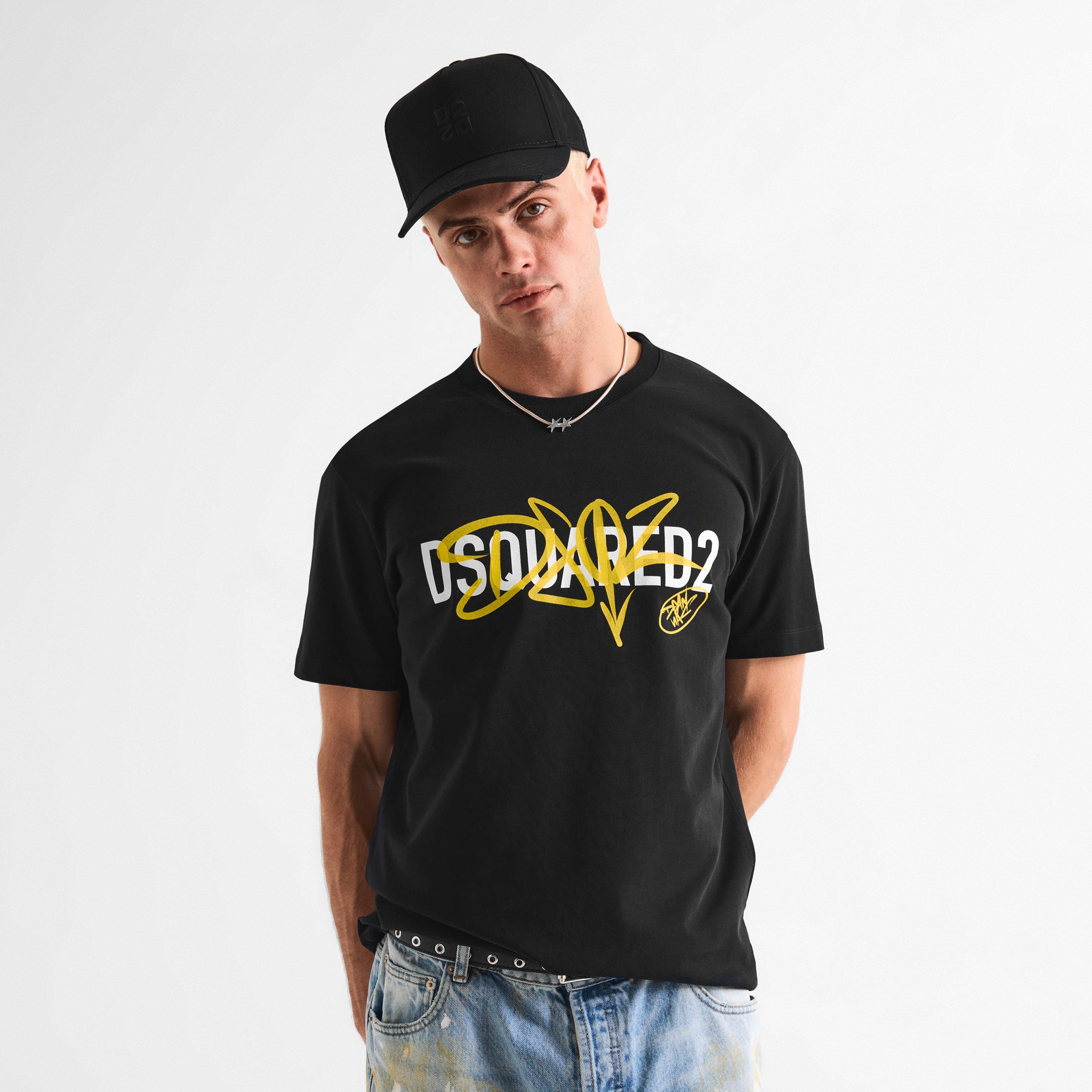Black/Yellow - DSquared2 - DSQ Sig Logo Tee Sn63 - 3
