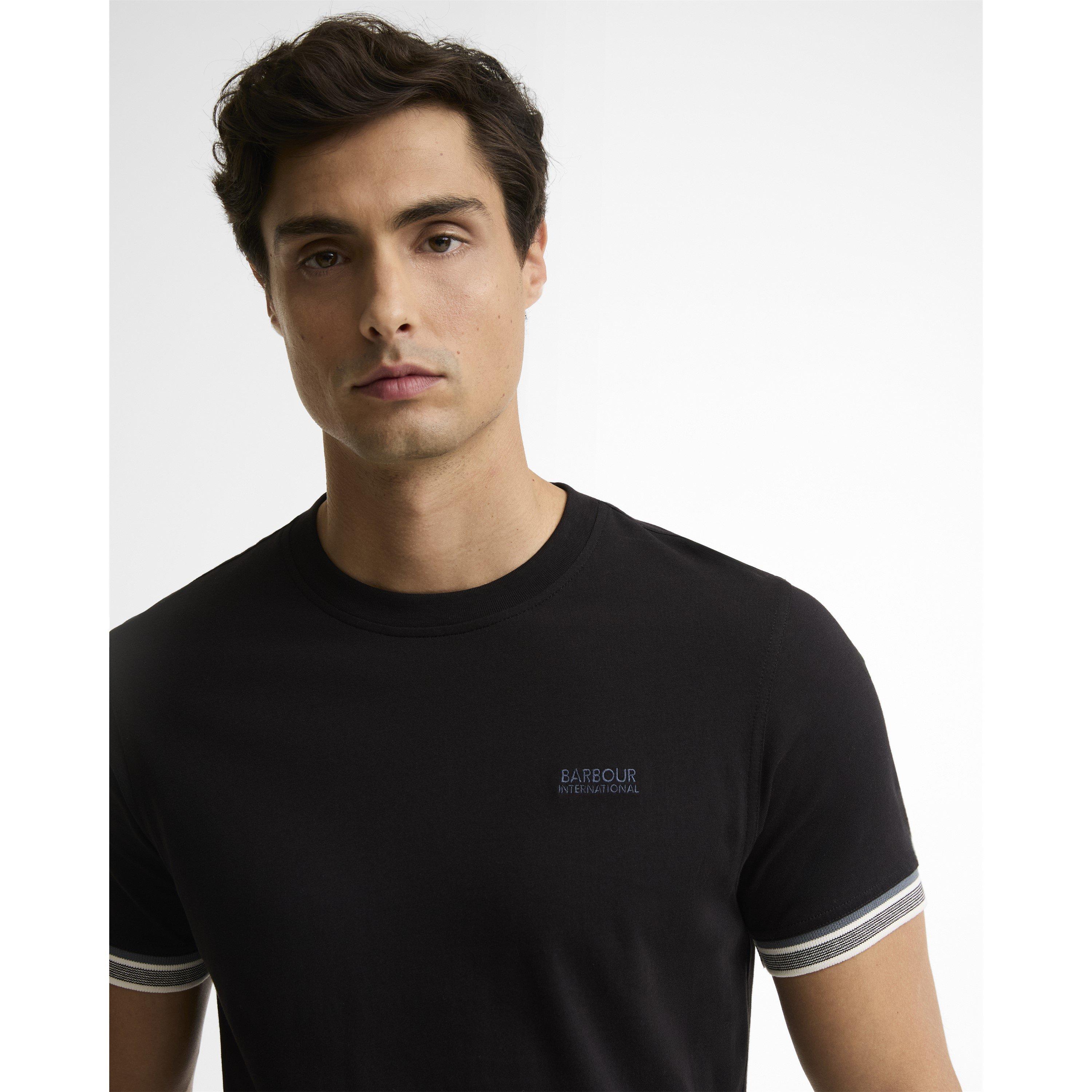 Black BK11 - Barbour International - Men's Newport Tipped Cotton Short-Sleeve Crew-Neck T-Shirt - 9