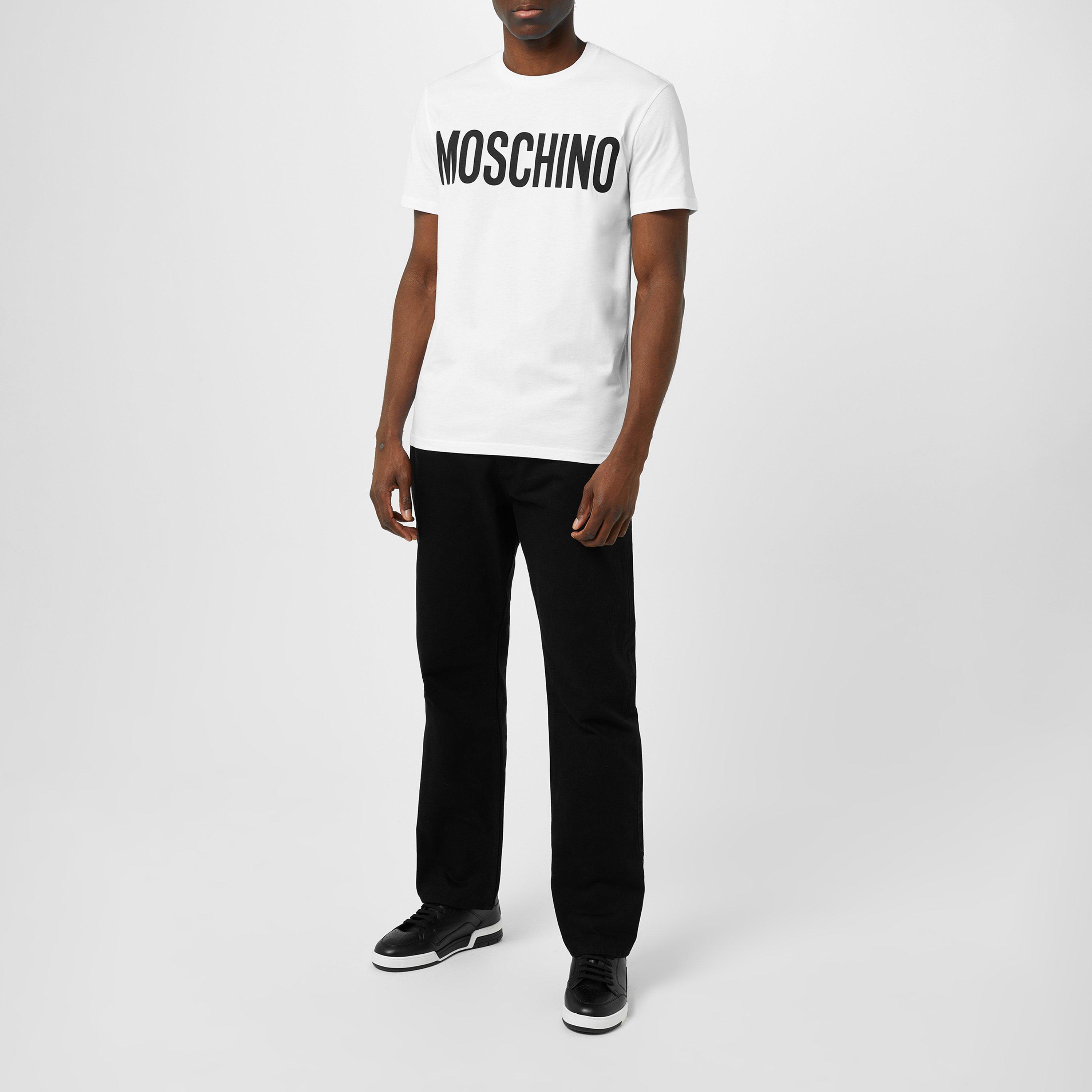 White A1001 - Moschino - Men's Logo Cotton Short-Sleeve Crew-Neck T-Shirt - 2