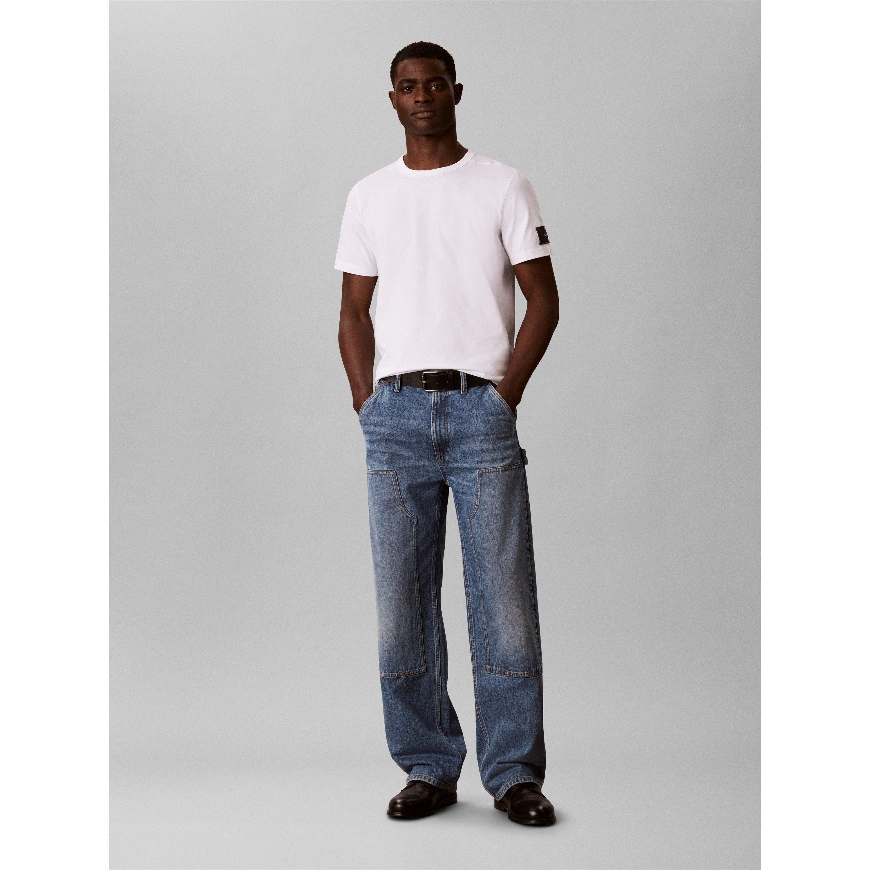Branco YAF - Calvin Klein Jeans - Men's Badge Logo Cotton Short-Sleeve T-Shirt - 5