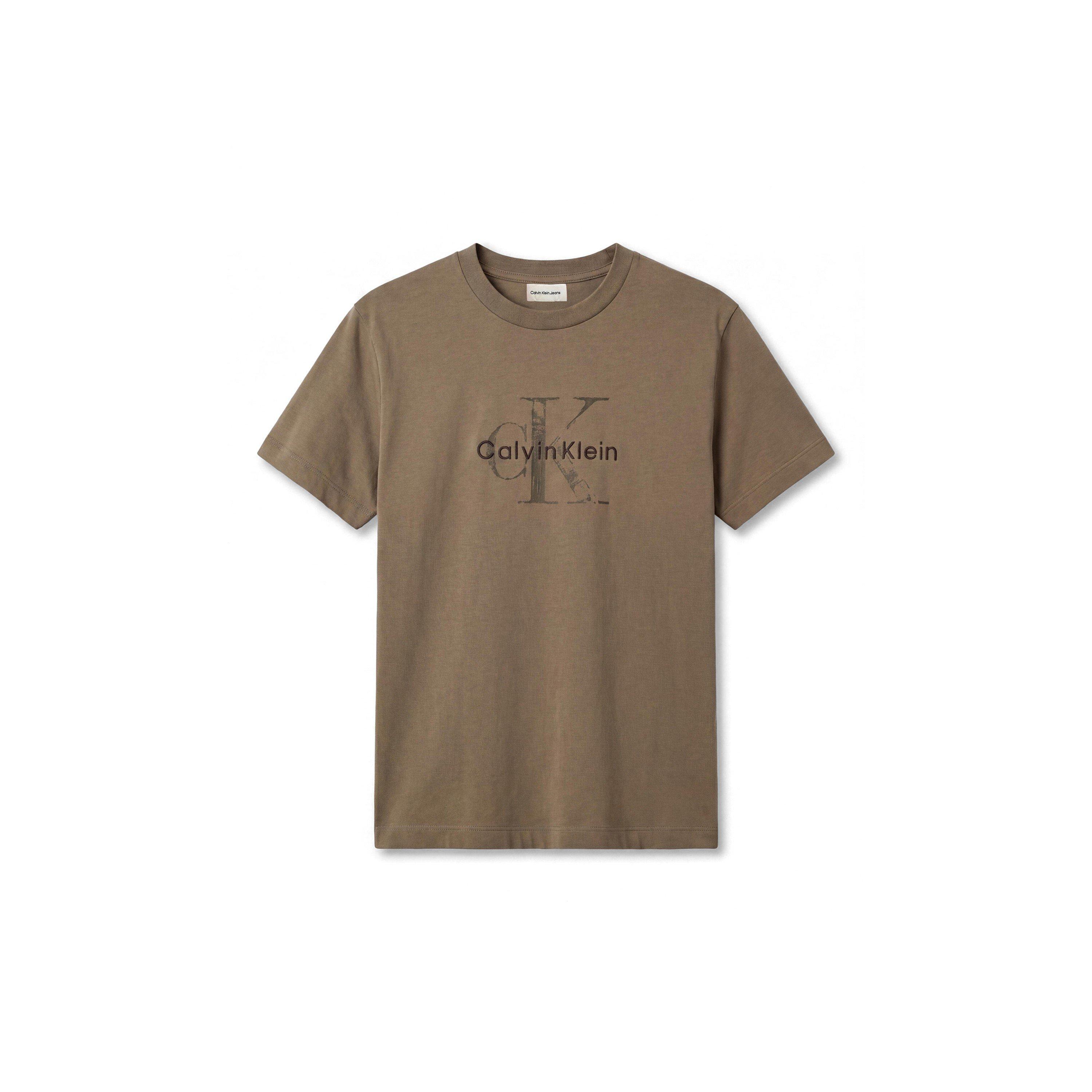Calvin Klein Jeans Men's Distressed Monogram Logo Cotton Short-Sleeve T-Shirt