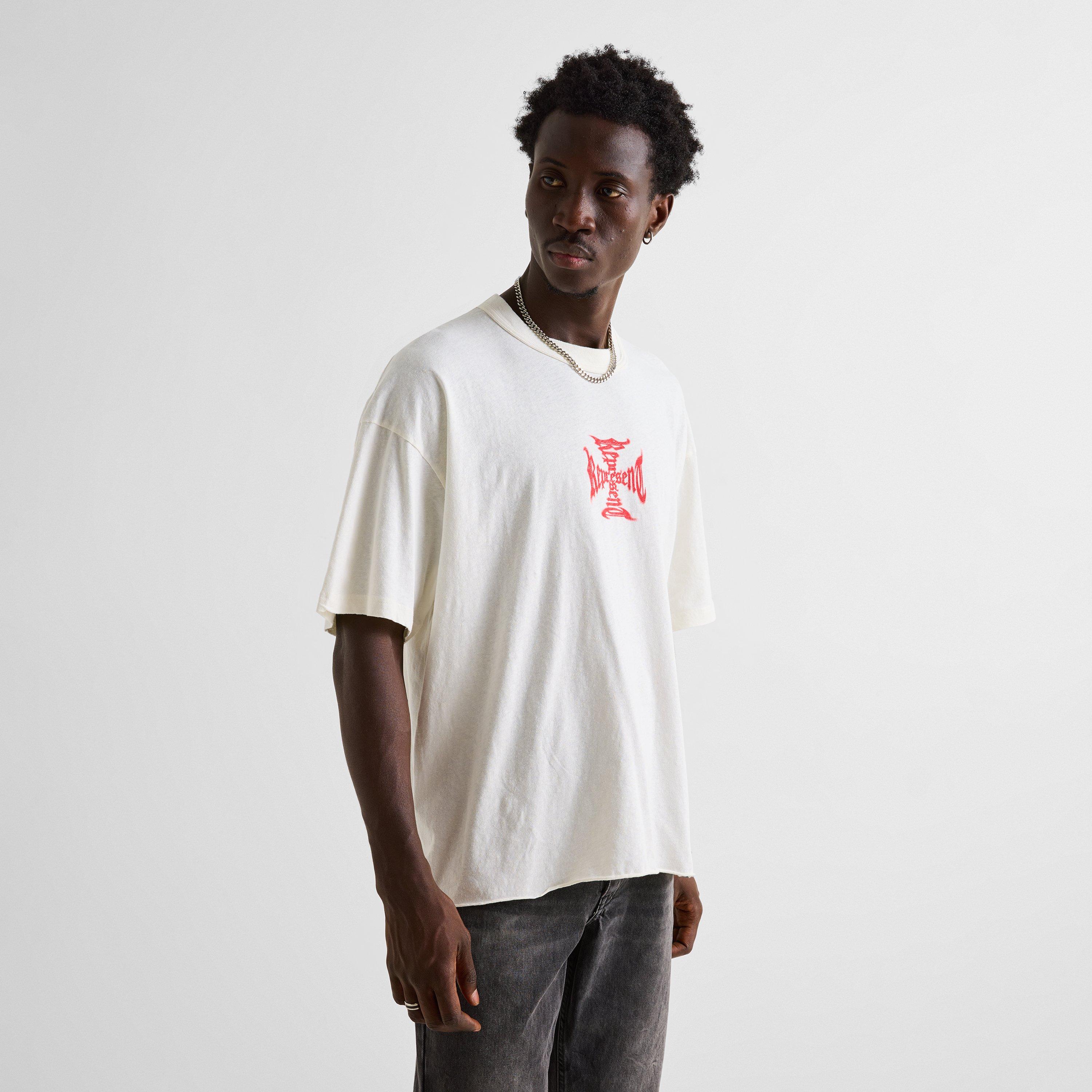 Flat White - Represent - Men's Mayhem T-Shirt V2 Oversized Cotton Hemp - 3