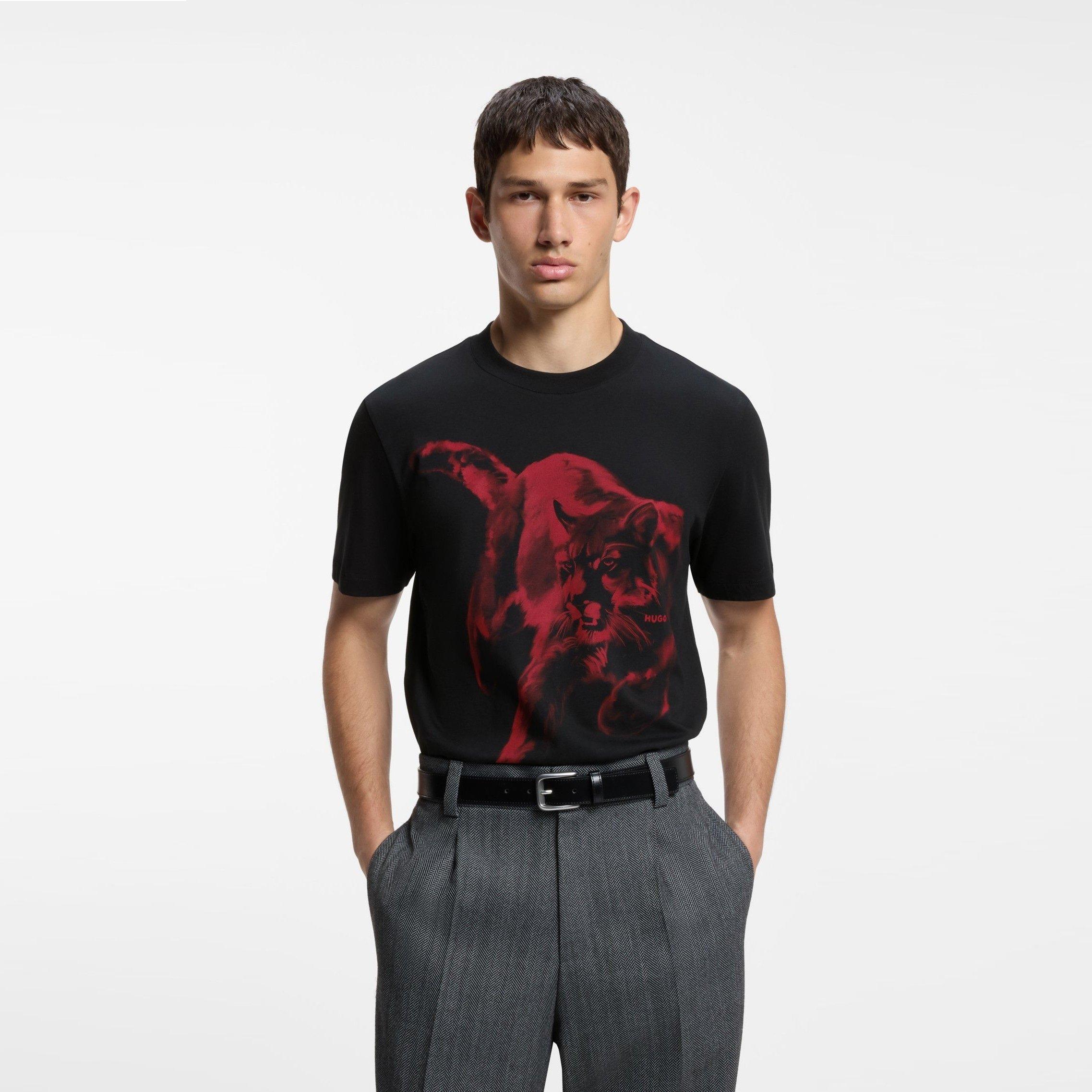 Black 003 - Hugo - Men's Daffilo Graphic Cotton T-Shirt - 2