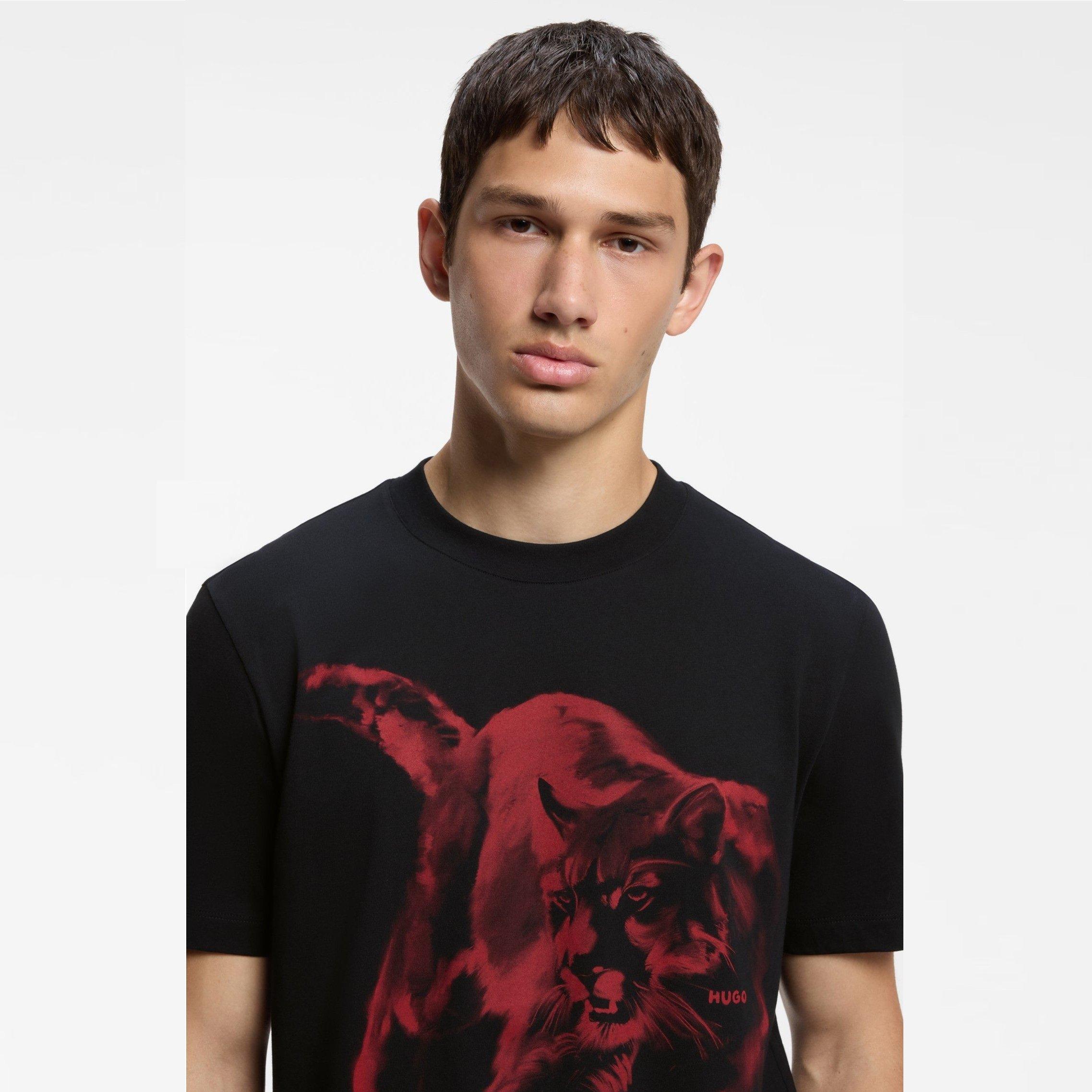 Black 003 - Hugo - Men's Daffilo Graphic Cotton T-Shirt - 4
