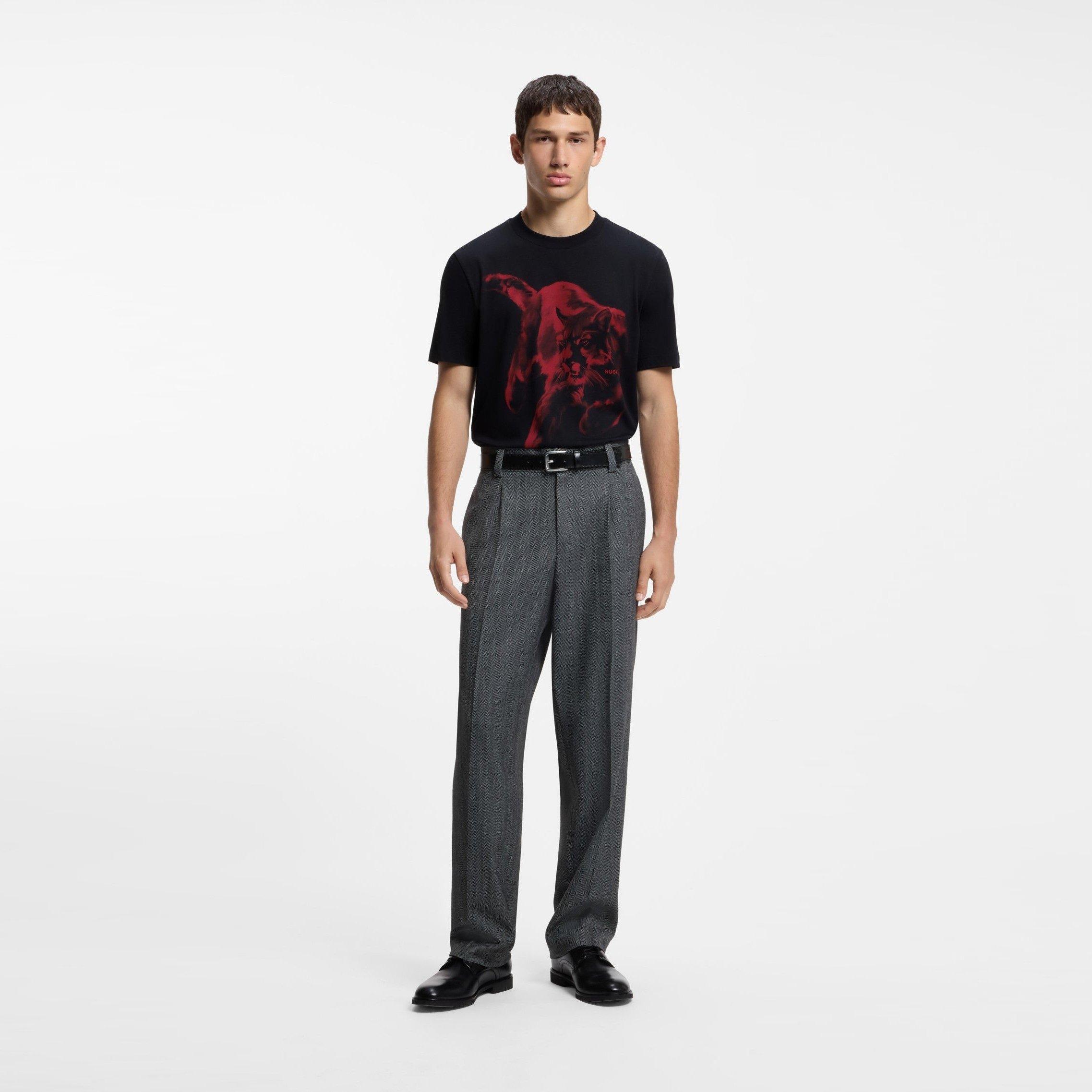 Black 003 - Hugo - Men's Daffilo Graphic Cotton T-Shirt - 5