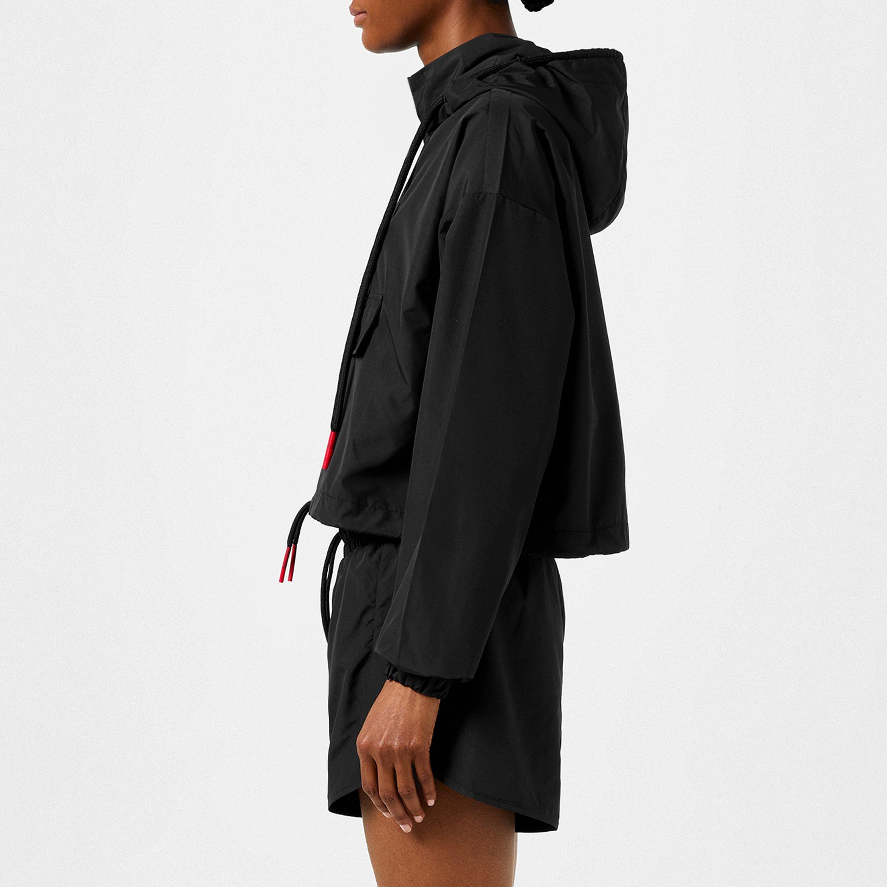 Black Inky - Red Run - Women's Inky Cropped Hooded Quarter-Zip Windbreaker - 5