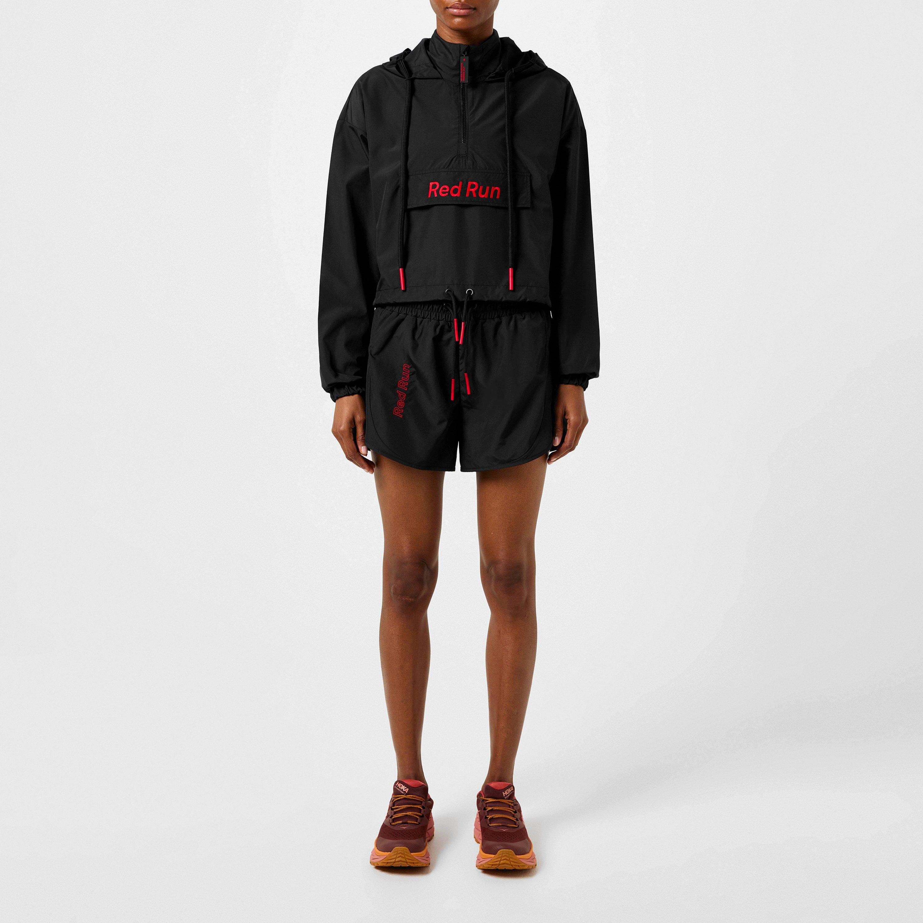 Black Inky - Red Run - Women's Inky Cropped Hooded Quarter-Zip Windbreaker - 6