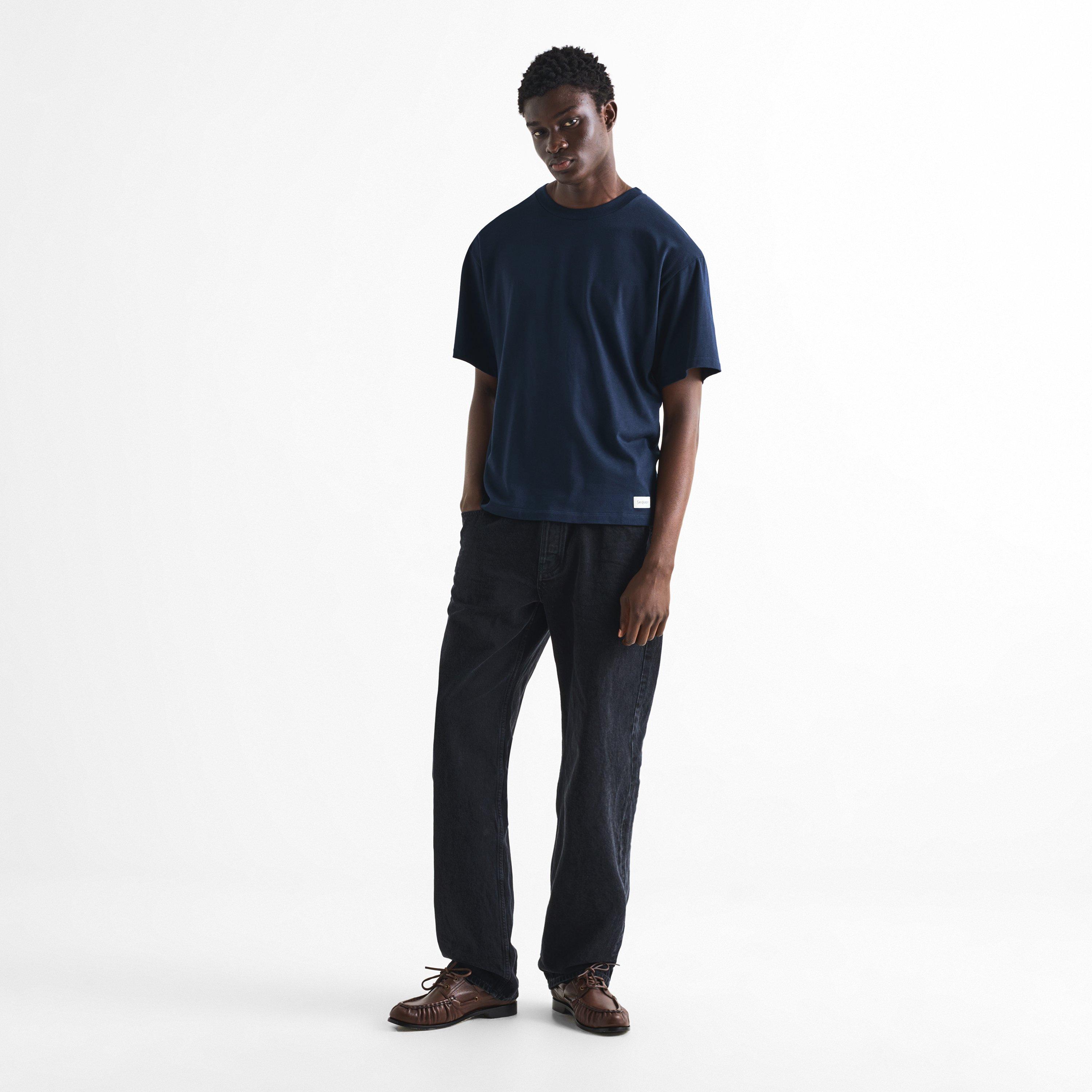 Navy - Saint Laurent - Men's Tab Logo Cotton Oversized-Fit T-Shirt - 6