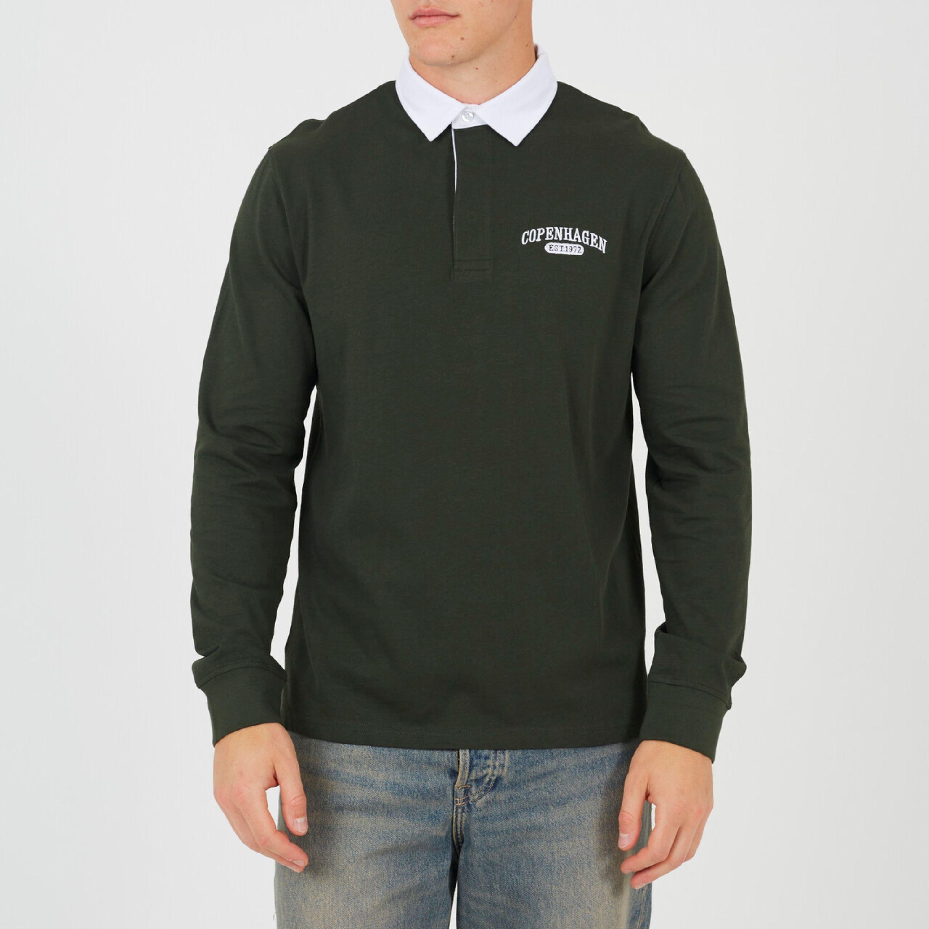 Grøn/Hvid - Brave Soul - Men's Long Sleeved Rugby Polo Shirt - 1