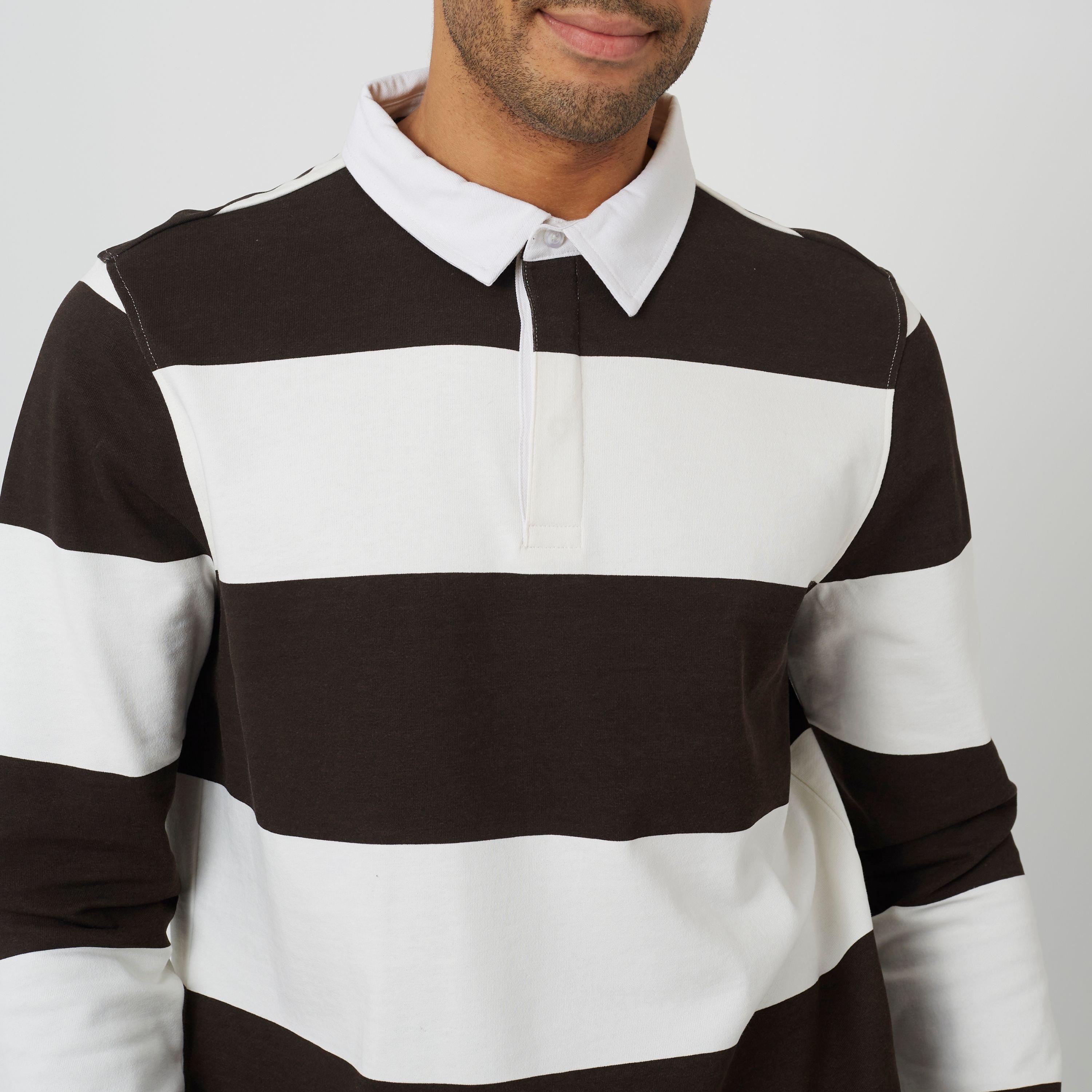 Creme/Braun - Brave Soul - Men's Long Sleeve Rugby Polo Shirt - 3