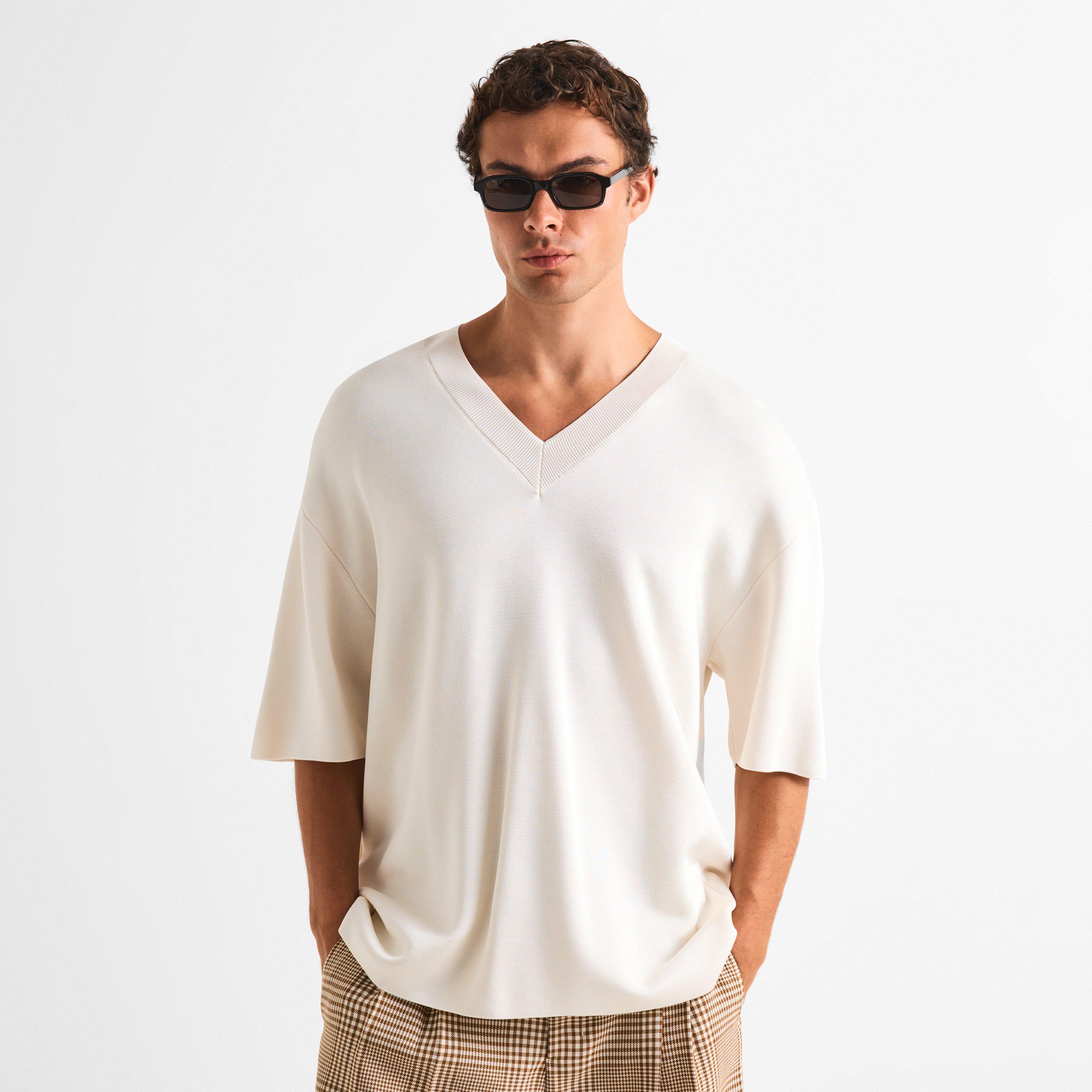 White Cream - Ami Paris - Men's V Neck Short Sleeve T-Shirt - 3