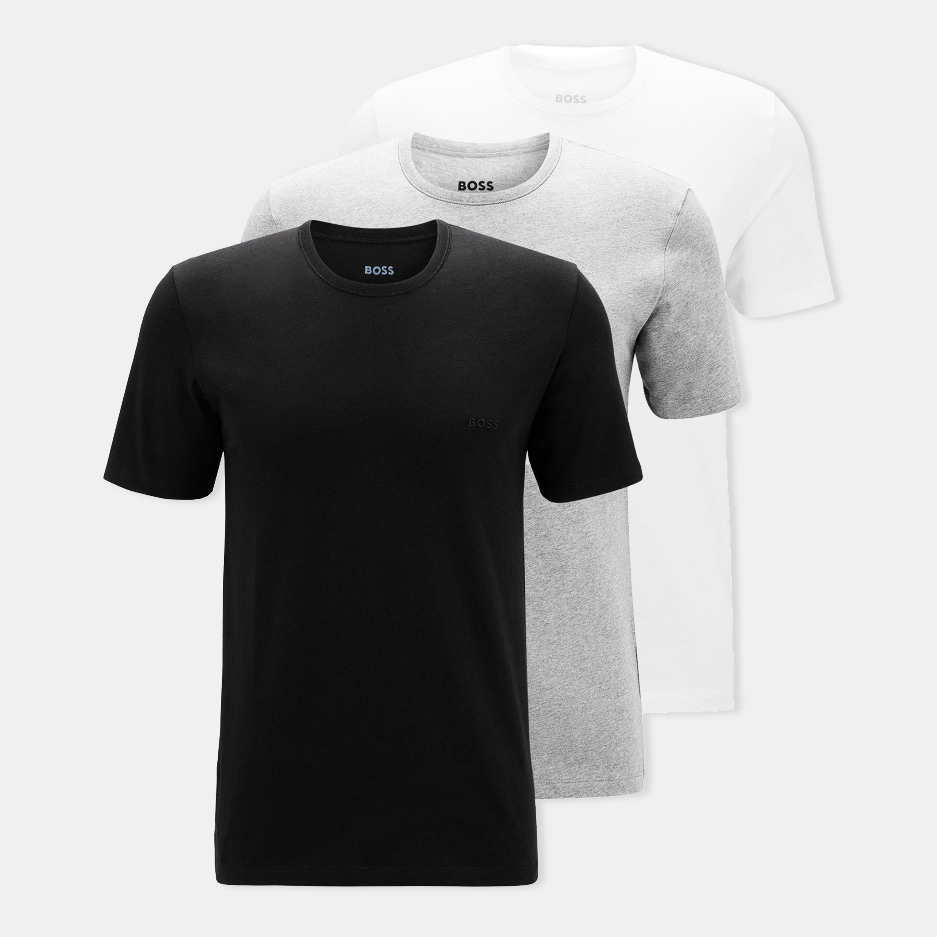 Boss Men's Bodywear 3 Pack Premium Cotton T-Shirts - Crew Neck - Wht/Blk/Gry 999 - S