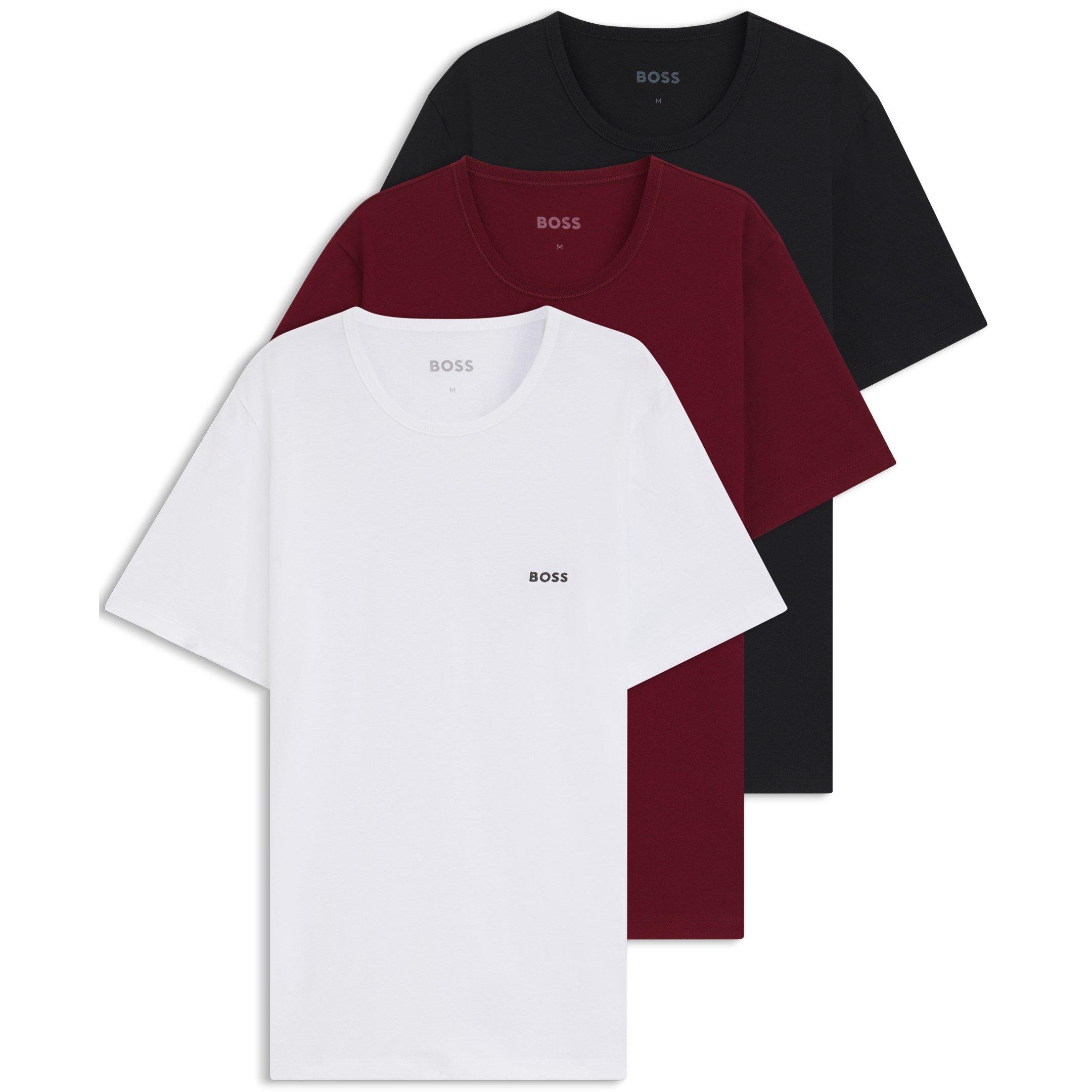 Boss Men's Bodywear 3 Pack Premium Cotton T-Shirts - Crew Neck - Wht/Red/Black - S