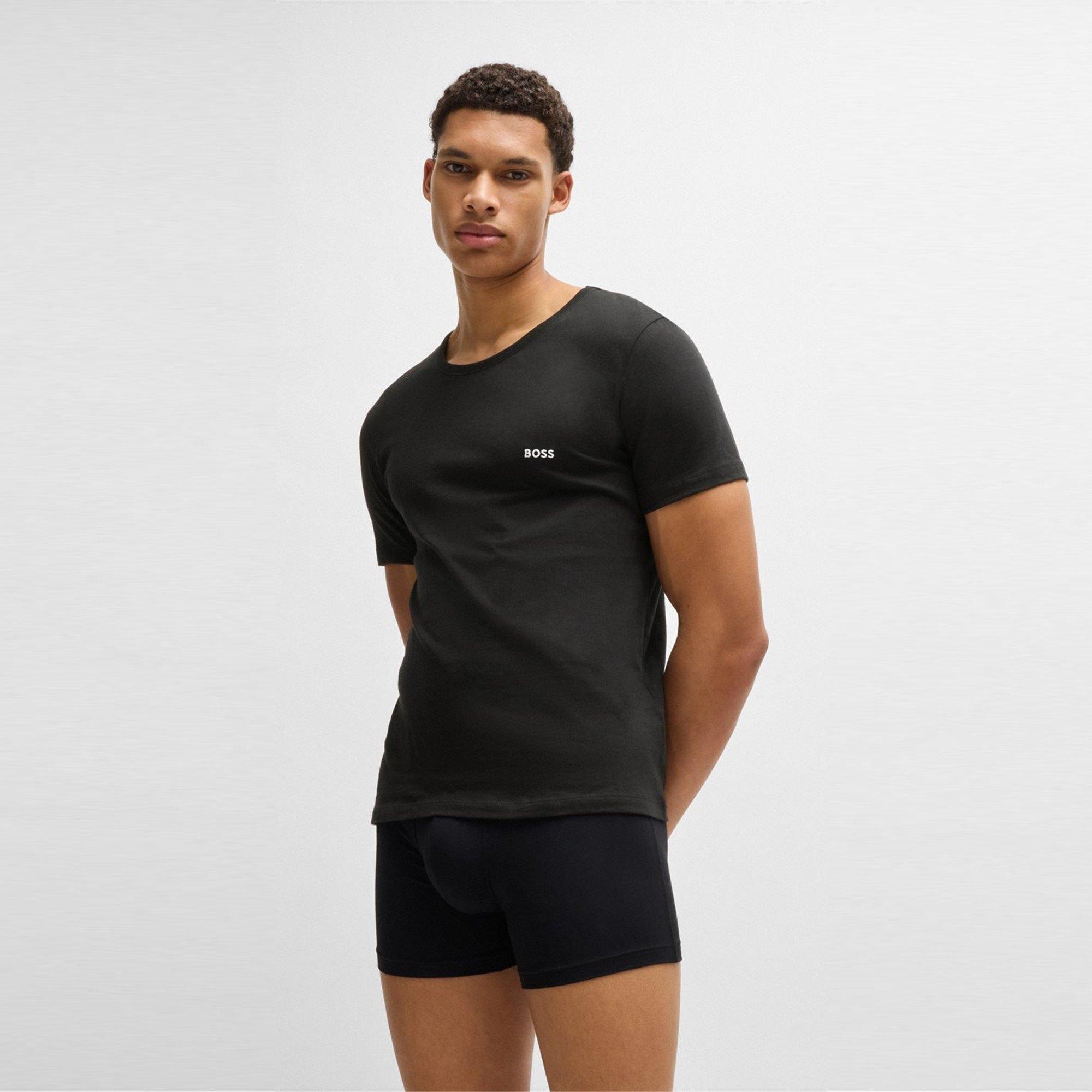 Blk/Wht/Bge 265 - Boss - Mens BOSS Bodywear 3 Pack Premium Cotton T-Shirts - Crew Neck - 3