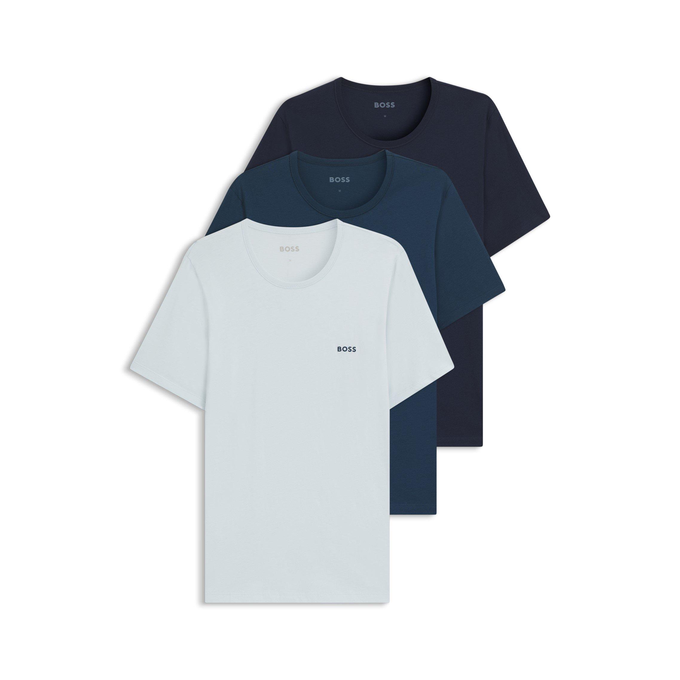 Boss Mens BOSS Bodywear 3 Pack Premium Cotton T-Shirts - Crew Neck - Blue/Blue/Blu - L
