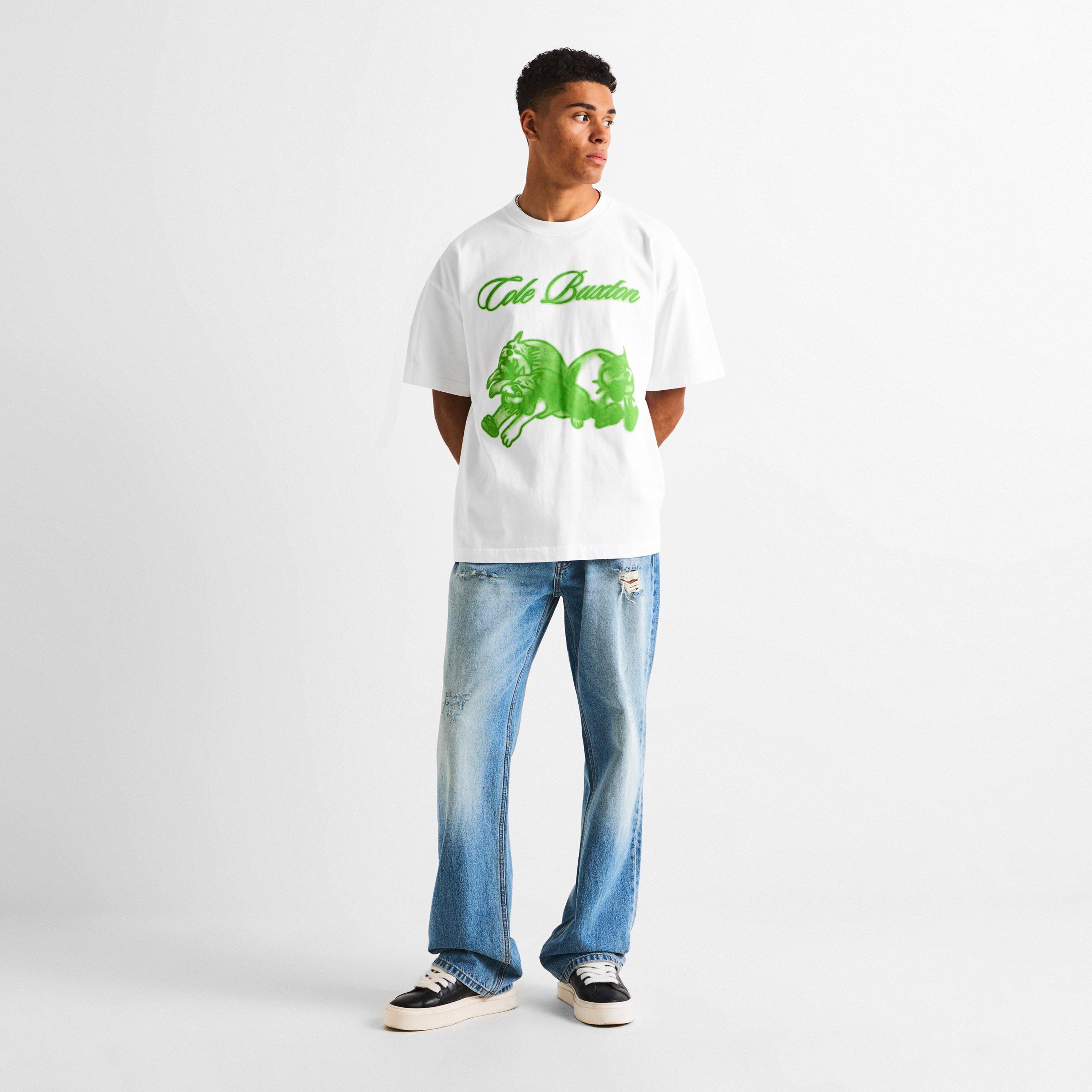 White/Green - Cole Buxton - Men's Bull Dog Tee Oversized T-Shirt - 6