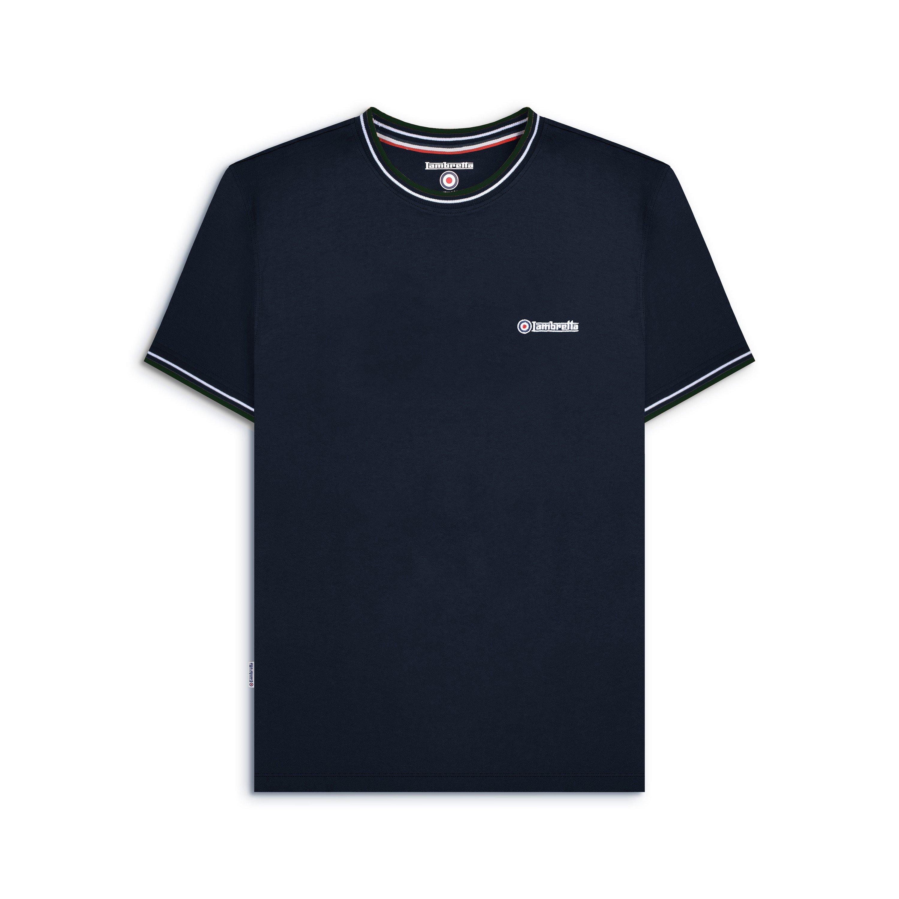 Lambretta Men's Twin Tip Pique T-Shirt - Navy/Whte/Green - Small