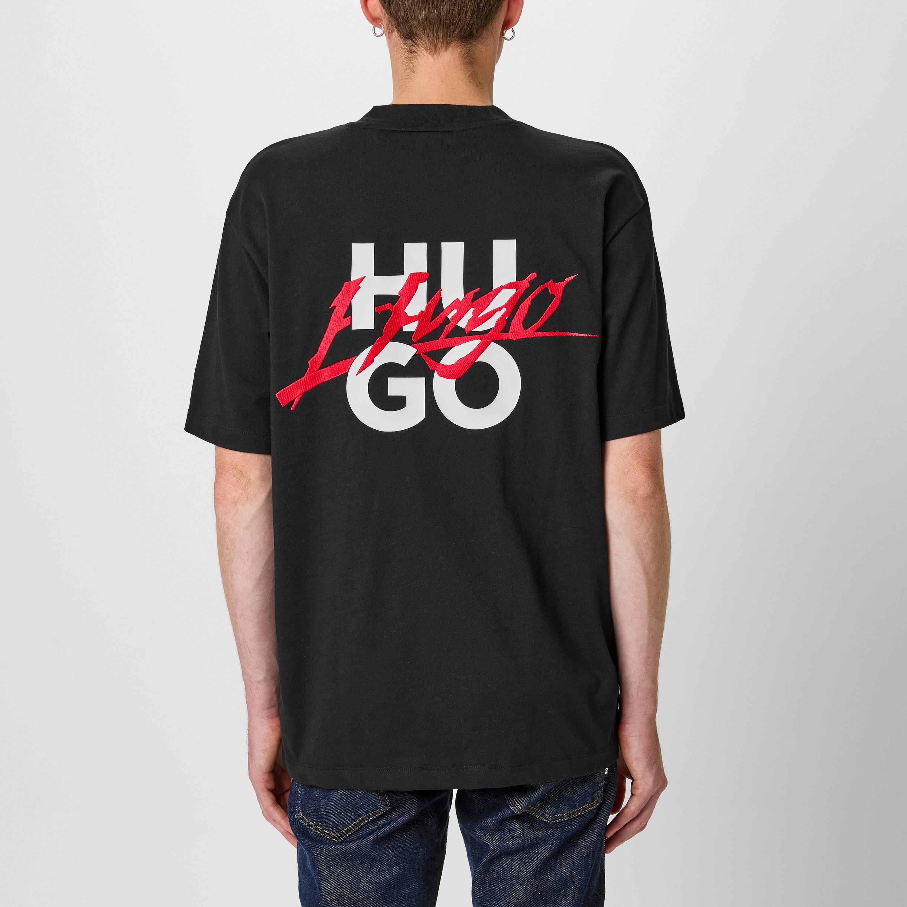 Black 001 - Hugo - Logo Print Relaxed Fit T-Shirt - 3