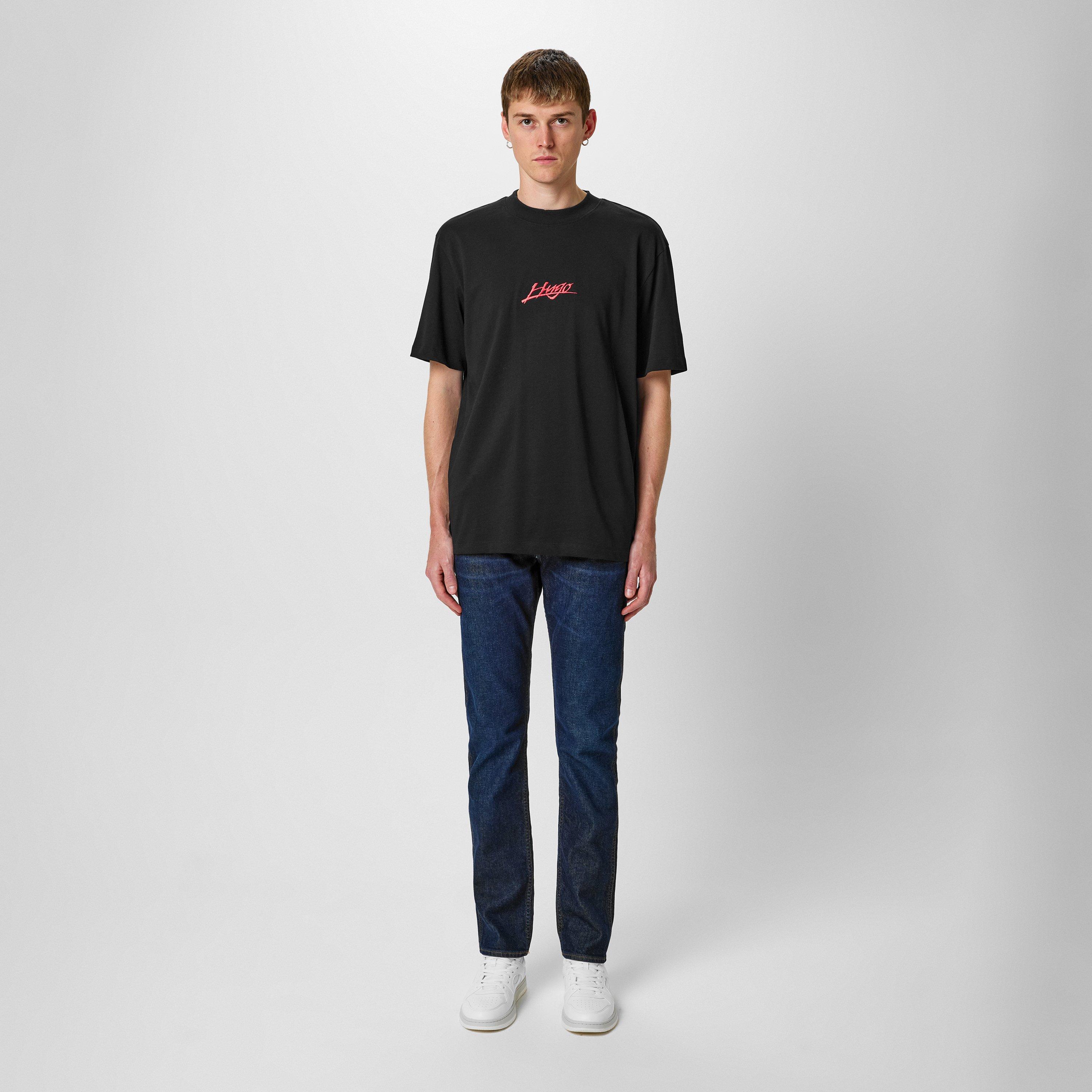 Black 001 - Hugo - Logo Print Relaxed Fit T-Shirt - 5