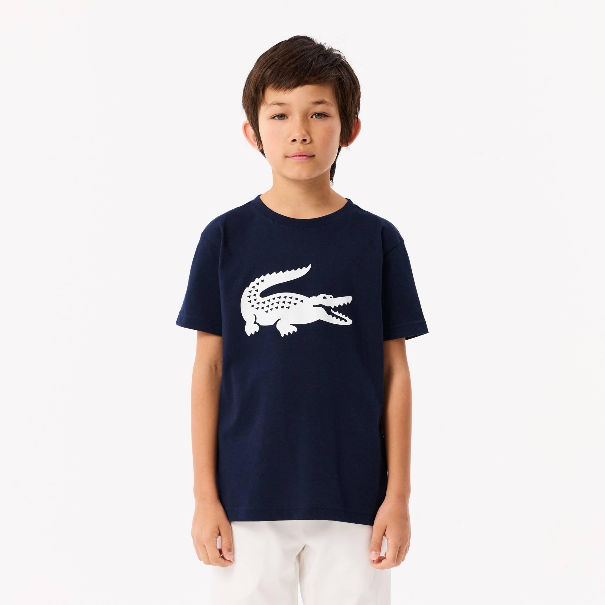Navy 525 - Lacoste - Kids' Large Logo Cotton Short Sleeve T-Shirt - 1