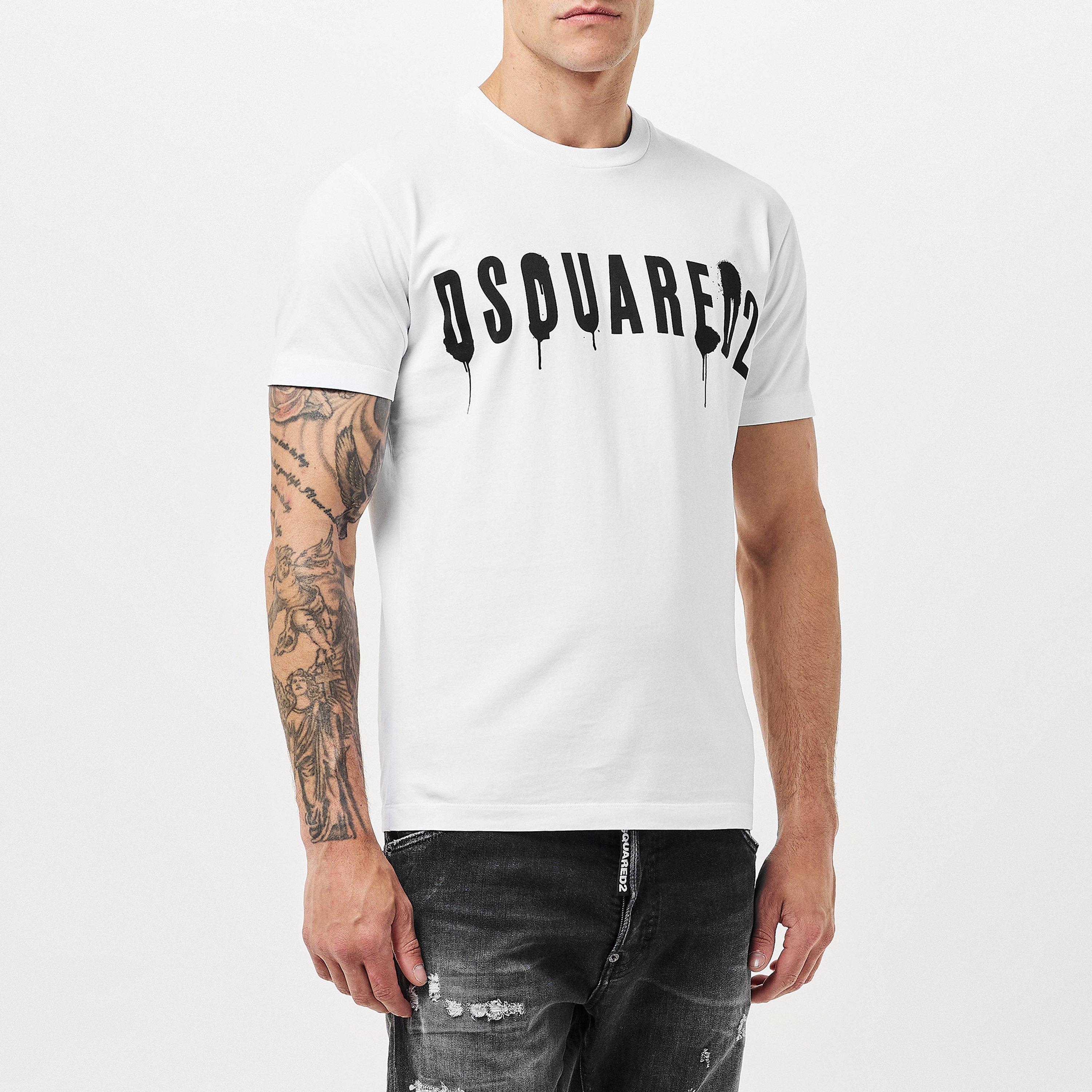 White - DSquared2 - Spray Logo T Shirt - 3