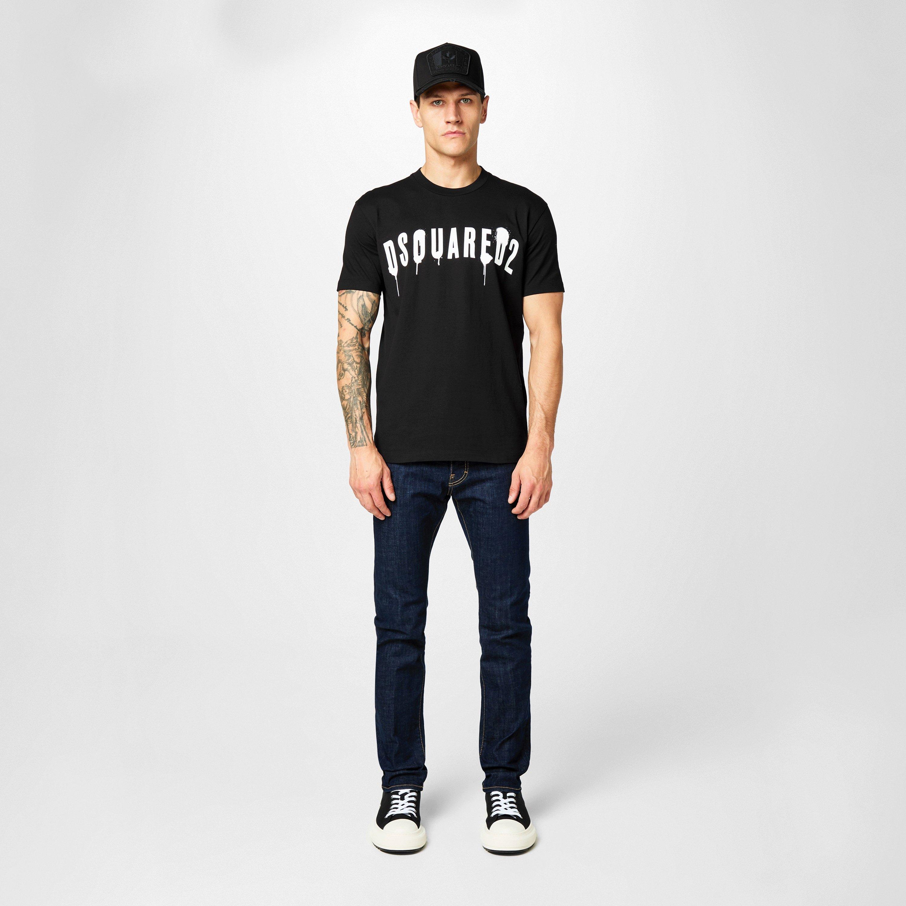 DSQUARED2 貴重 スプレー Ｔシャツ メンズ ブラック サイズL 定番 DSquared2 Spray Logo T Shirt | FRASERS