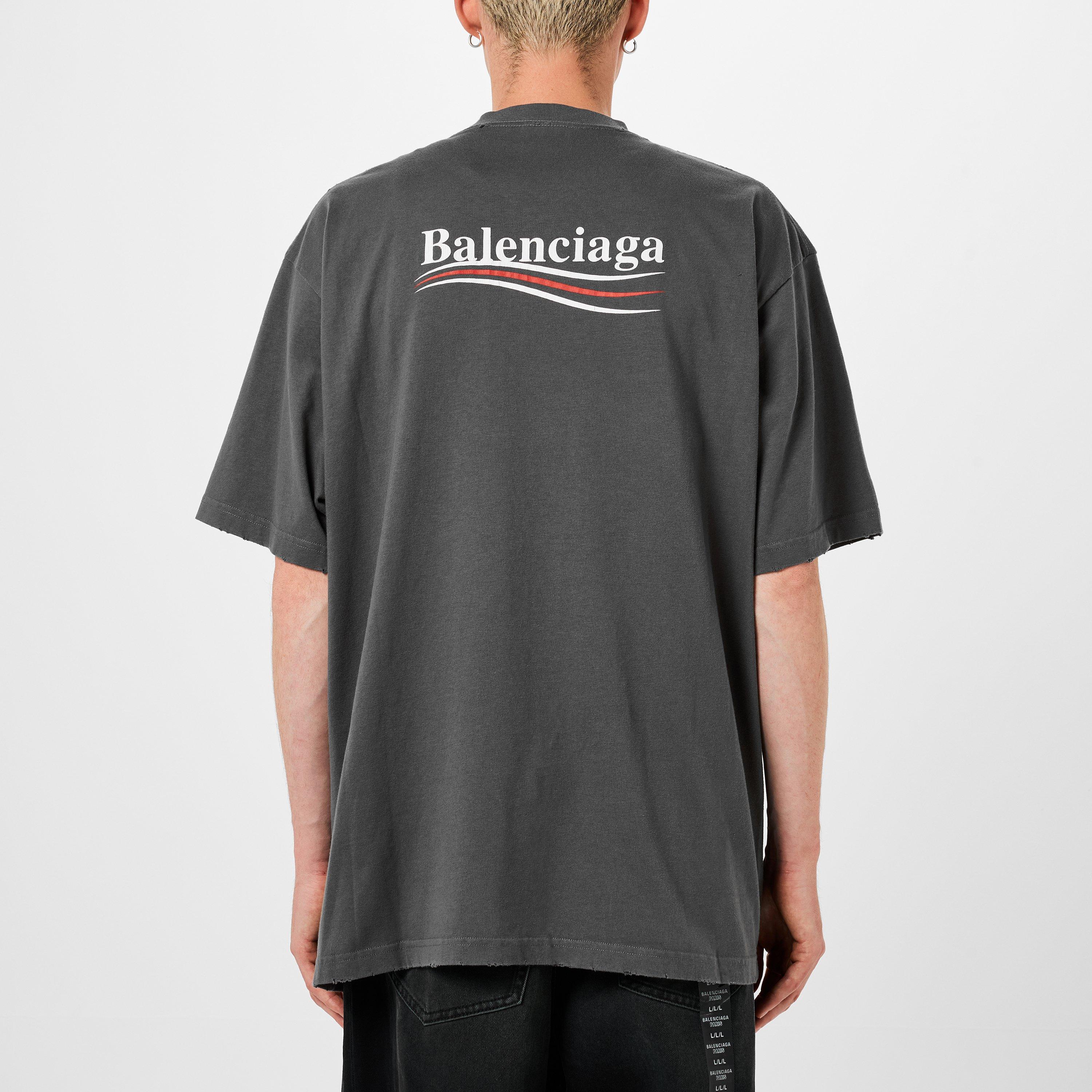 Smoke Grey - Balenciaga - Oversized Embroidered Cotton-Jersey T-Shirt - 3