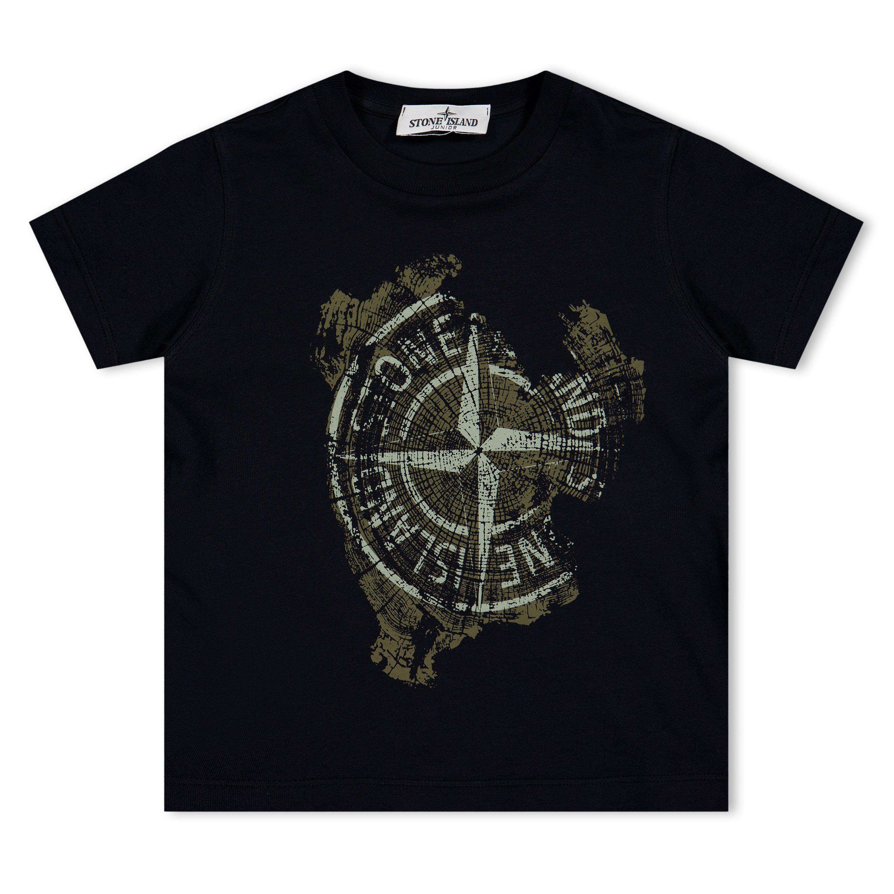 Black V0029 - Stone Island - Boys' Compass Print Cotton T-Shirt - 1