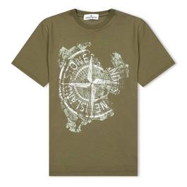 Stone Island BoysCompass Print Cotton T Shirt