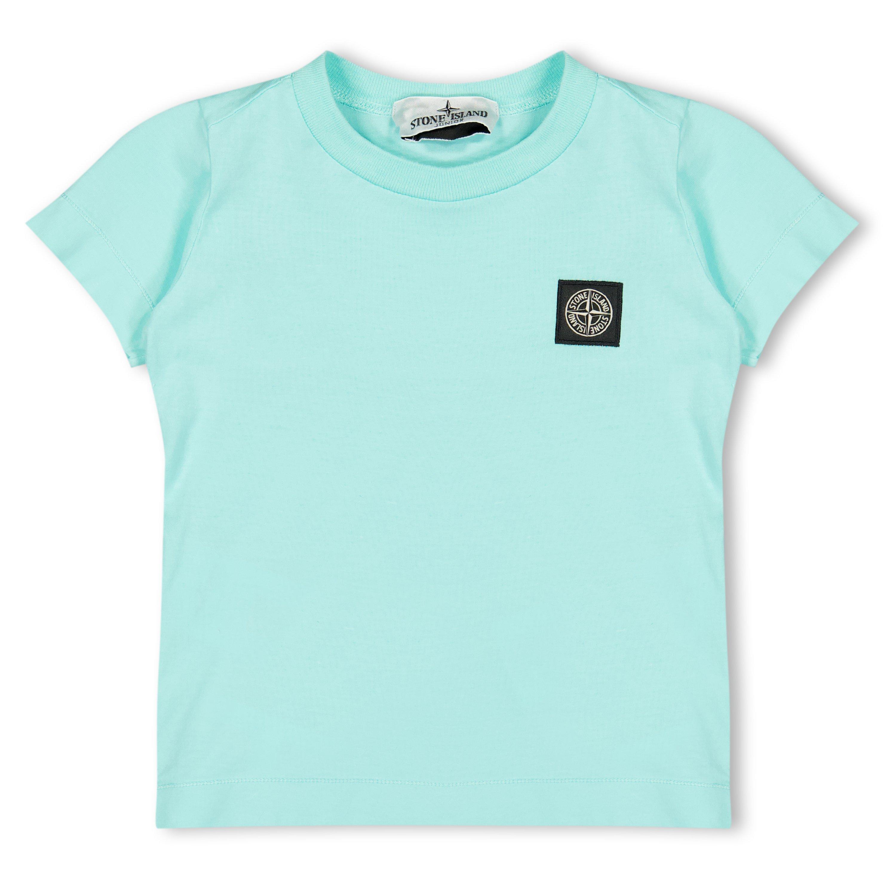 Stone Island Boys' Plain Cotton Badge Logo T-Shirt - Aqua V0044 - Size 10 Yrs