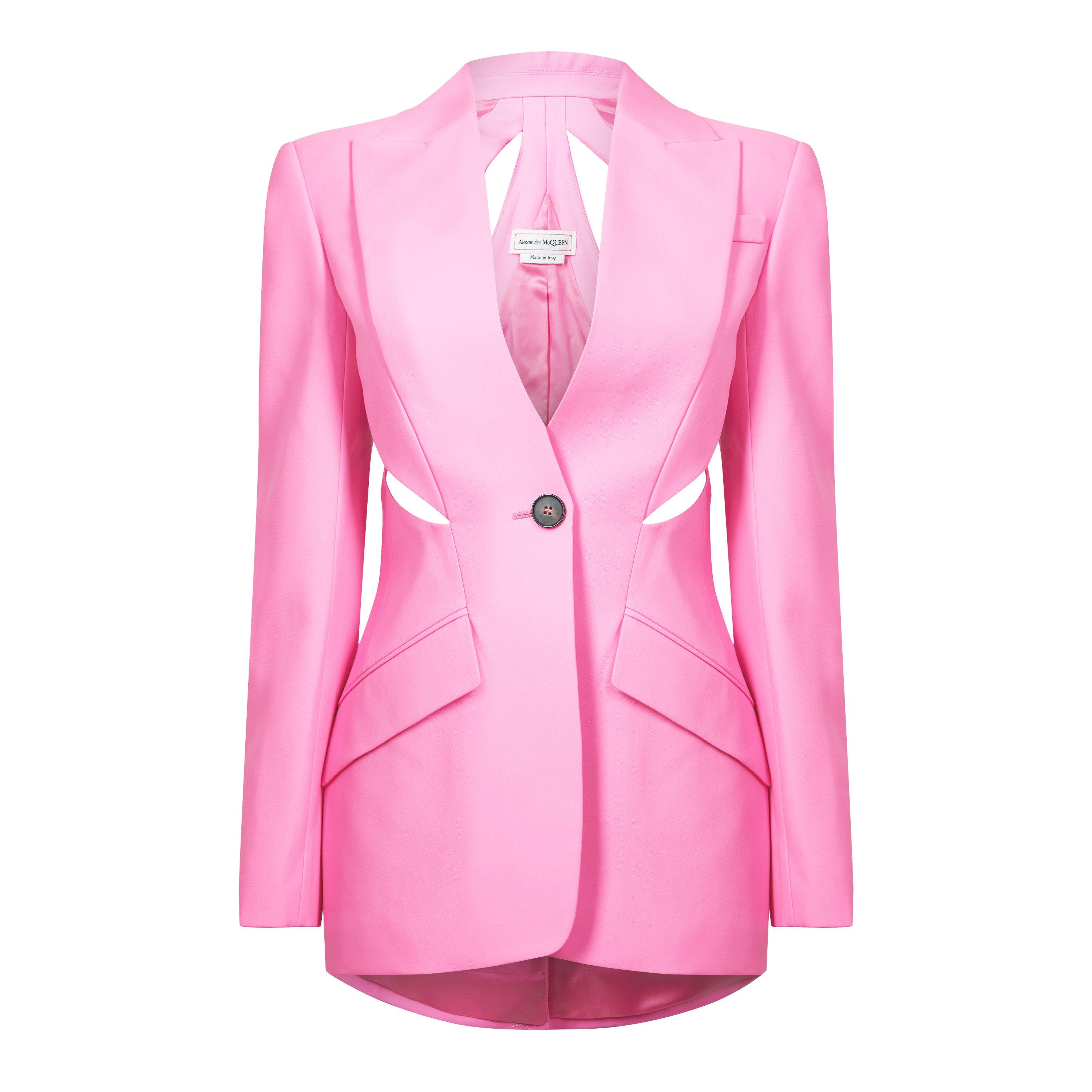 Pink - Alexander McQueen - Women's  Slashed Single-Breasted Wool Long Sleeve Blazer - 5