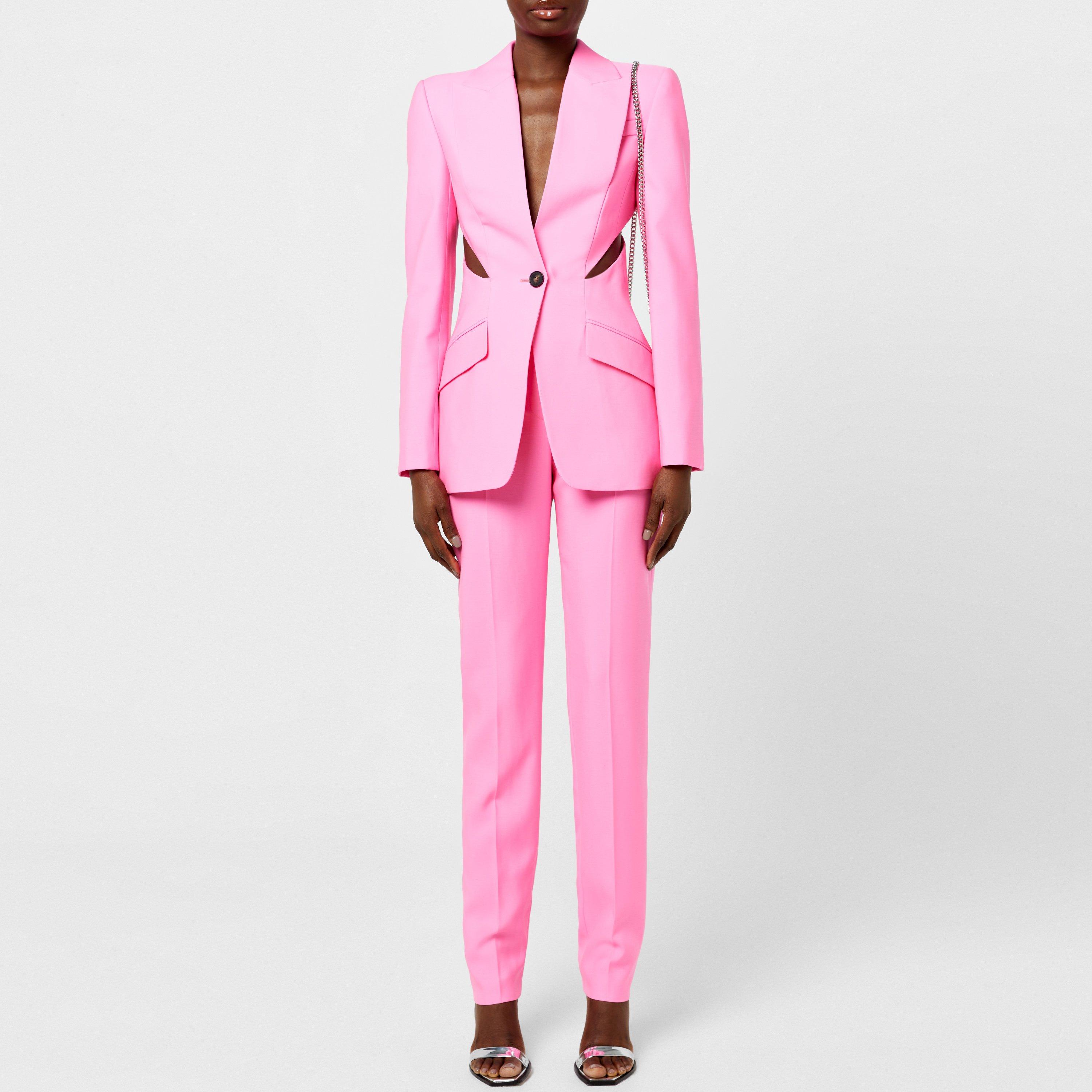 Pink - Alexander McQueen - Women's  Slashed Single-Breasted Wool Long Sleeve Blazer - 4