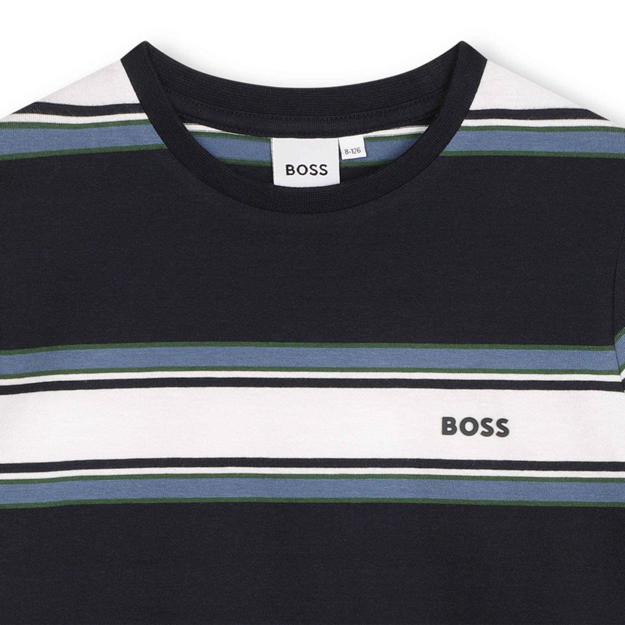 Navy V98 - Boss - Kids' Striped Cotton Short Sleeve Crew Neck T-Shirt - 3