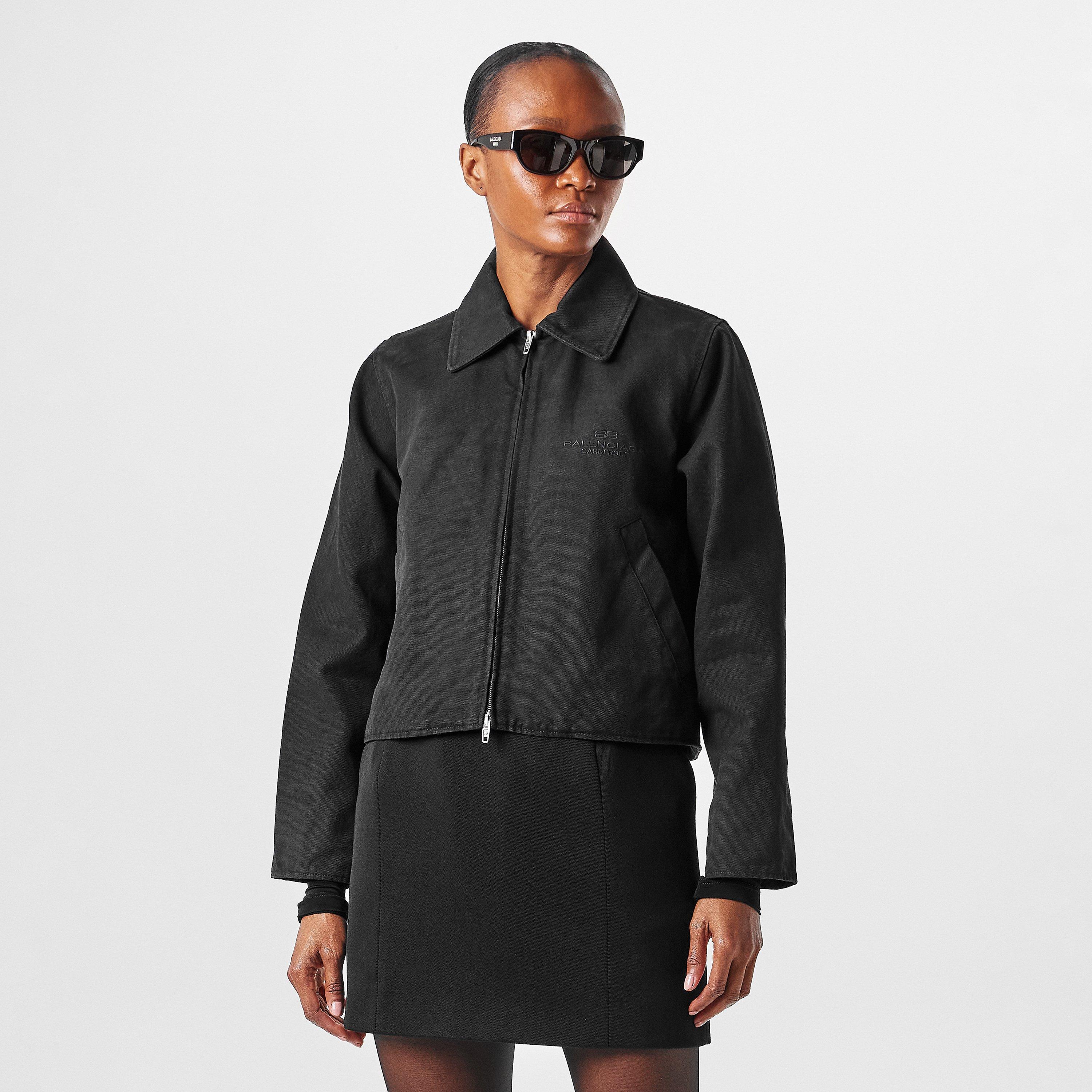 Black - Balenciaga - Women's Shrunk Parka Cotton Long Sleeve Coach Jacket - 3