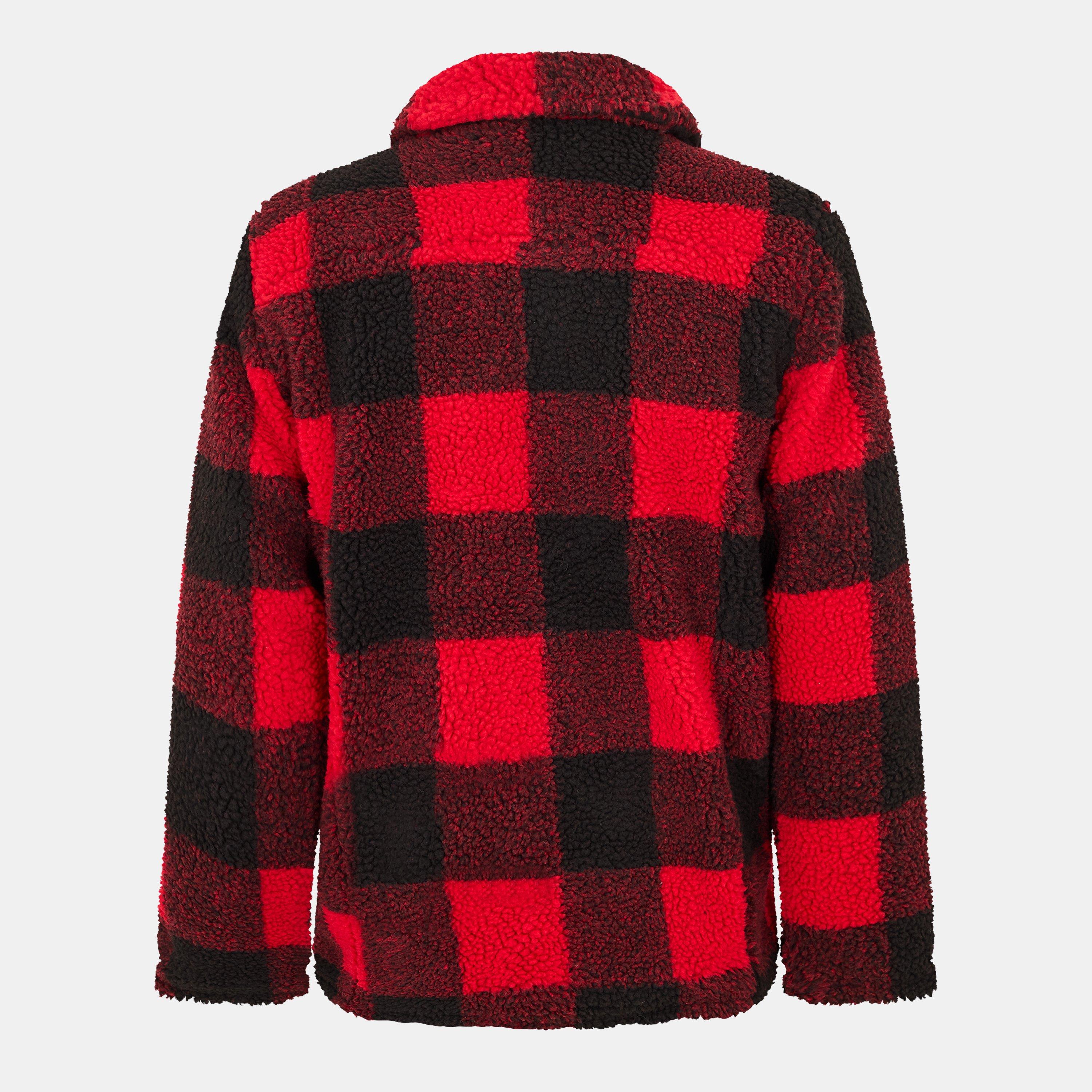 Rd/Blk - Brave Soul - Checked Borg Long Sleeve Coach Jacket - 2