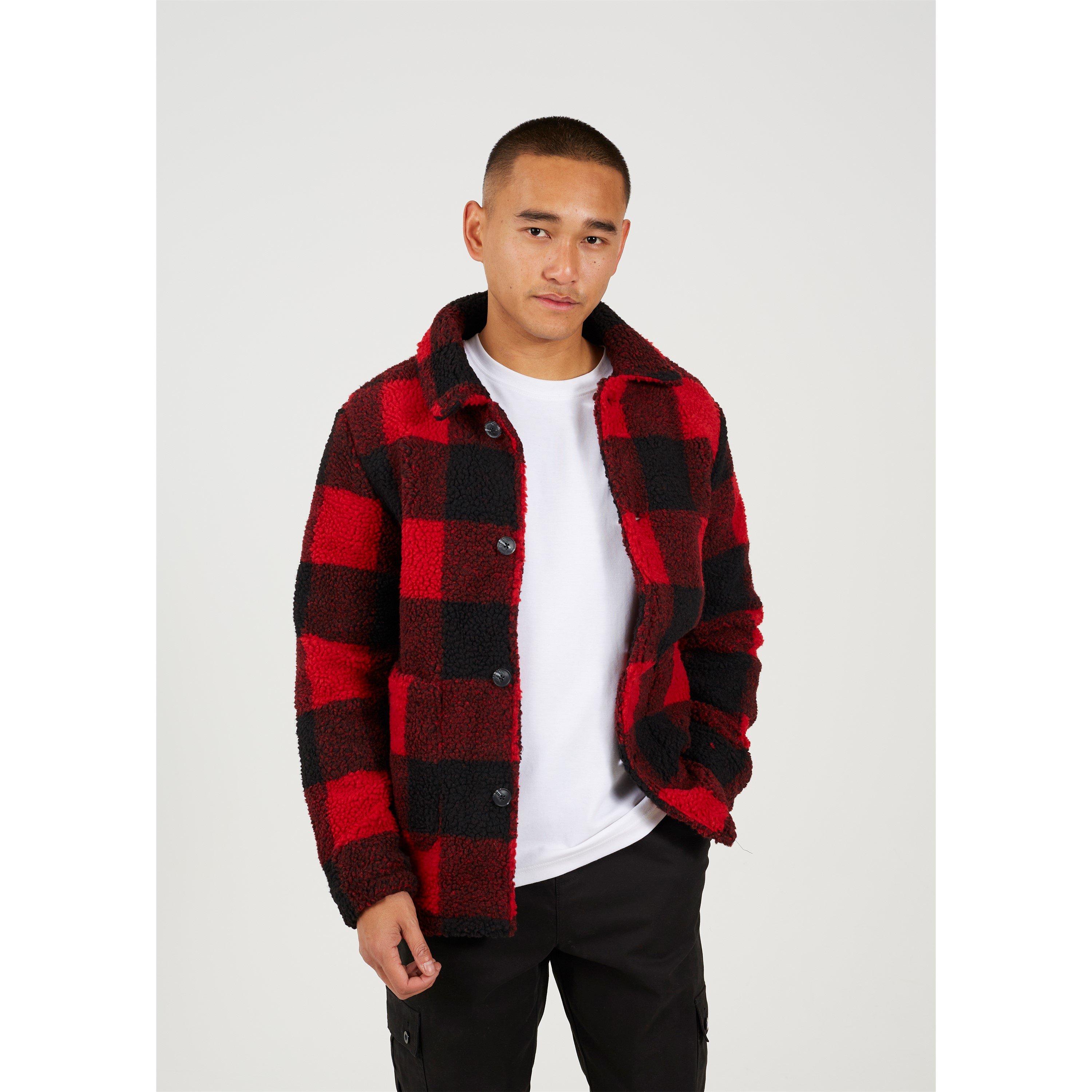 Rd/Blk - Brave Soul - Checked Borg Long Sleeve Coach Jacket - 4