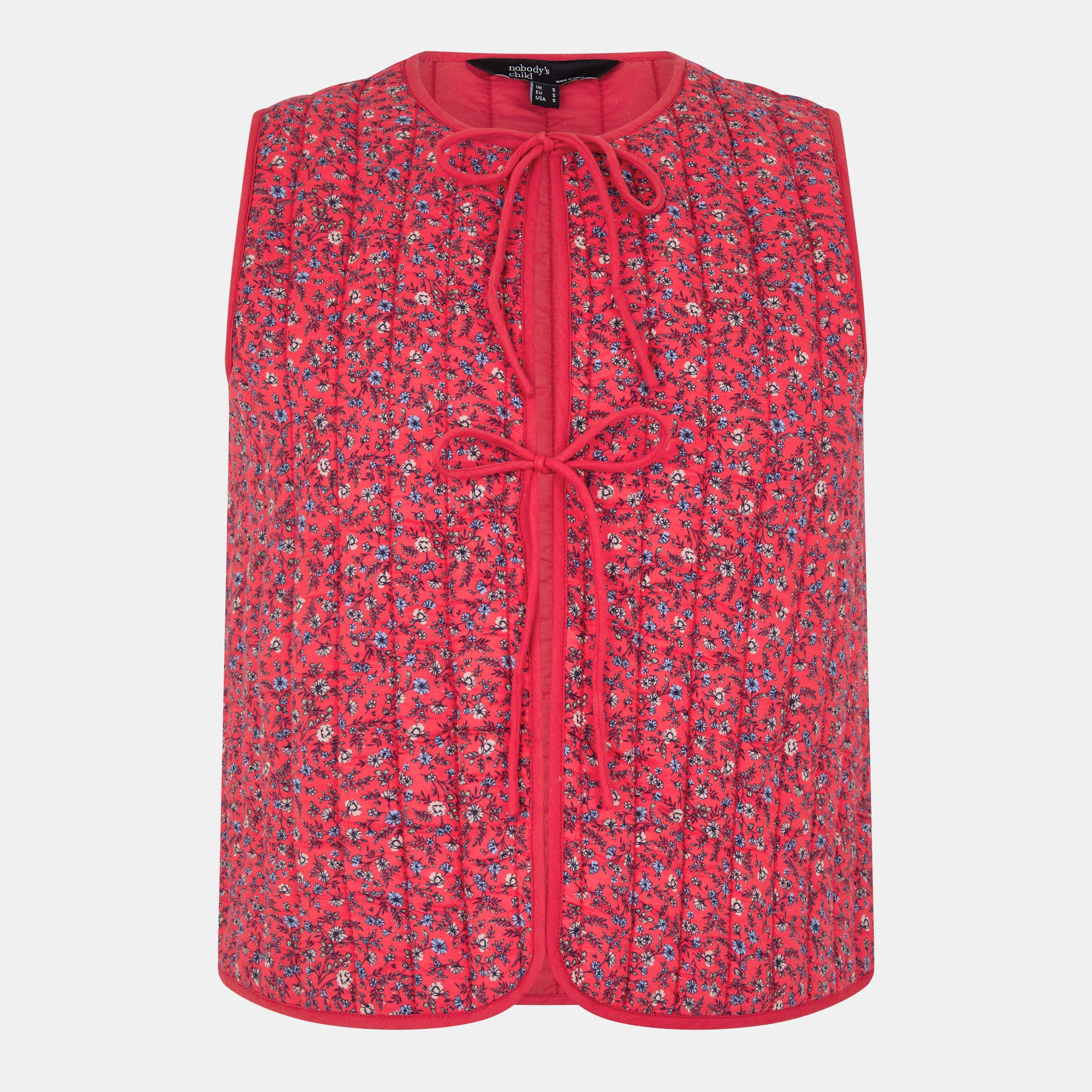 Red - Nobodys Child - Women's Floral Quilted Short Puffer Jacket - 1