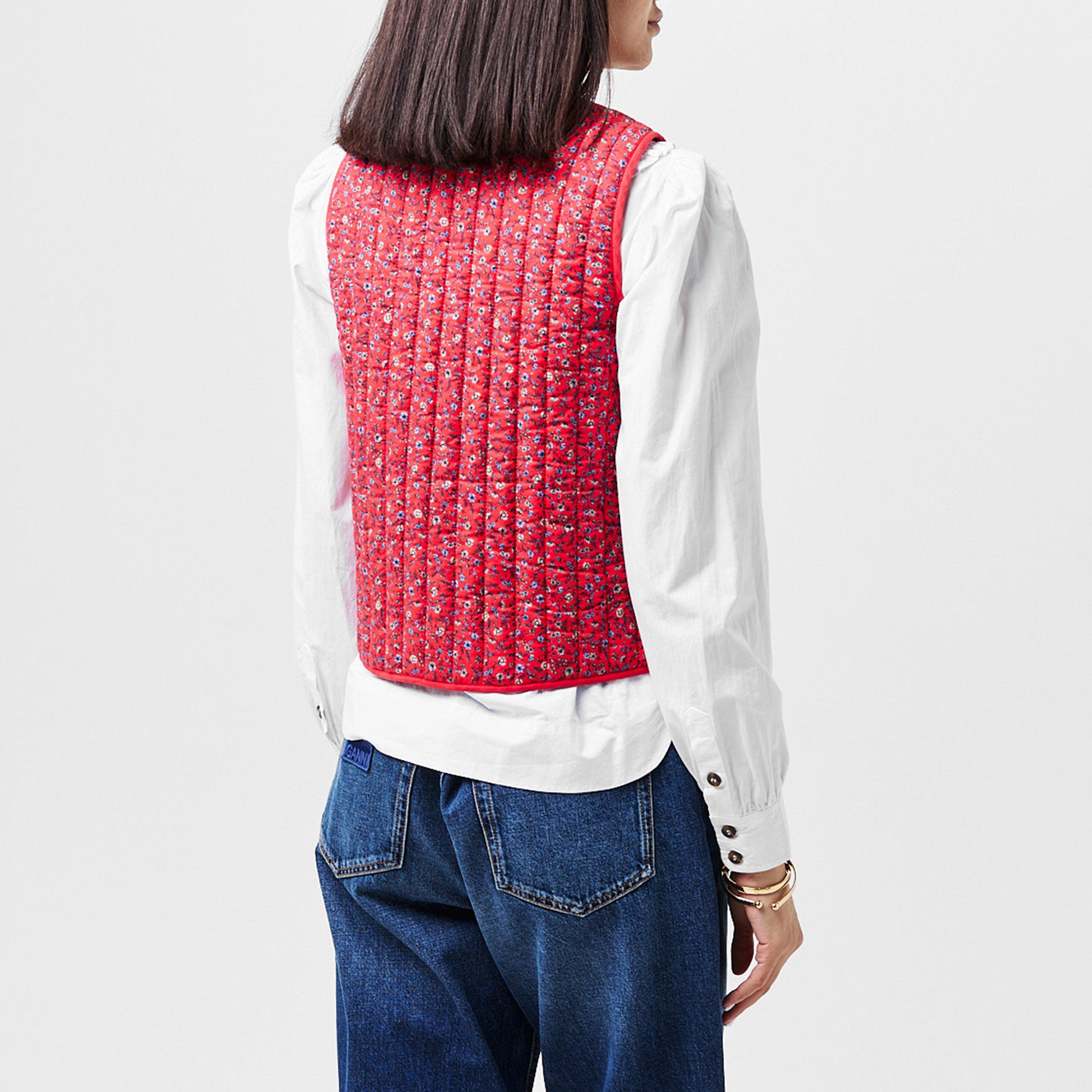 Red - Nobodys Child - Women's Floral Quilted Short Puffer Jacket - 4