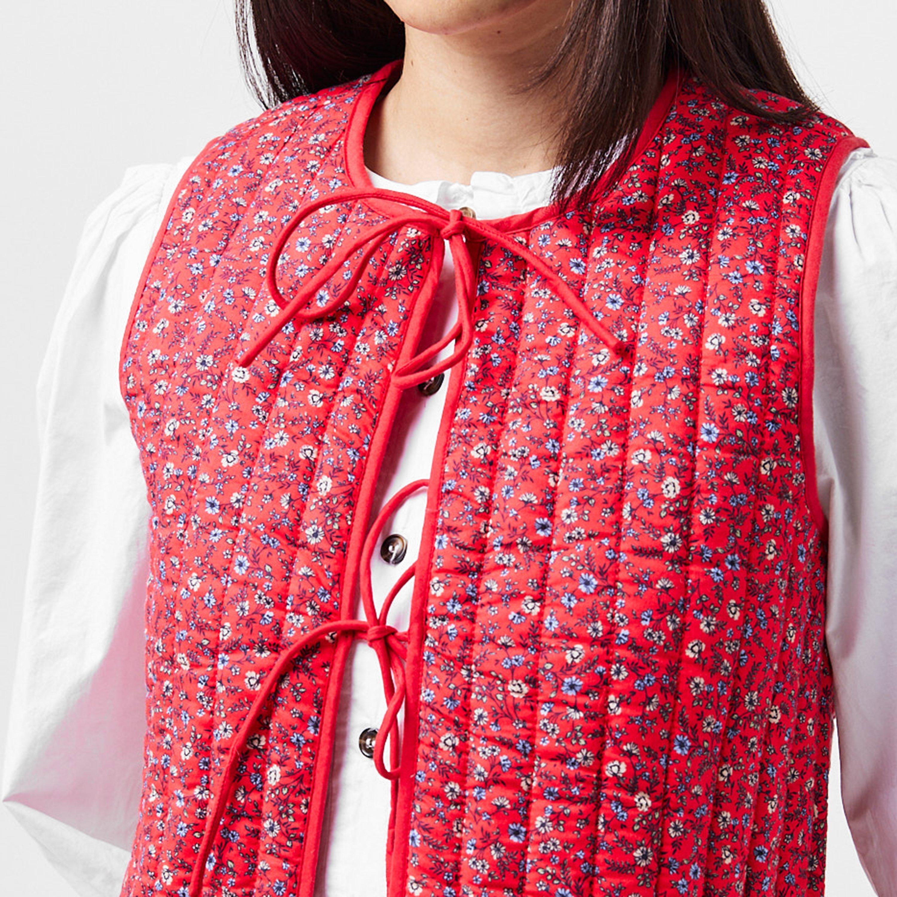 Red - Nobodys Child - Women's Floral Quilted Short Puffer Jacket - 5