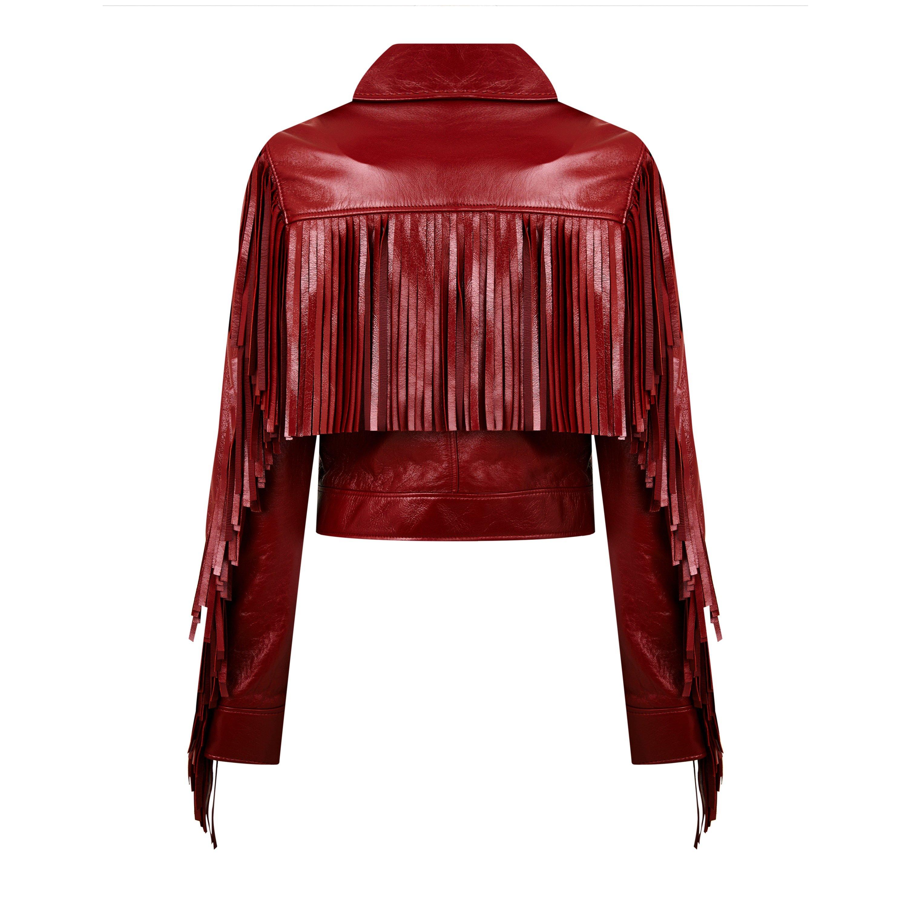 Plaid Red - Chloe - Fringe Leather Jacket - 2