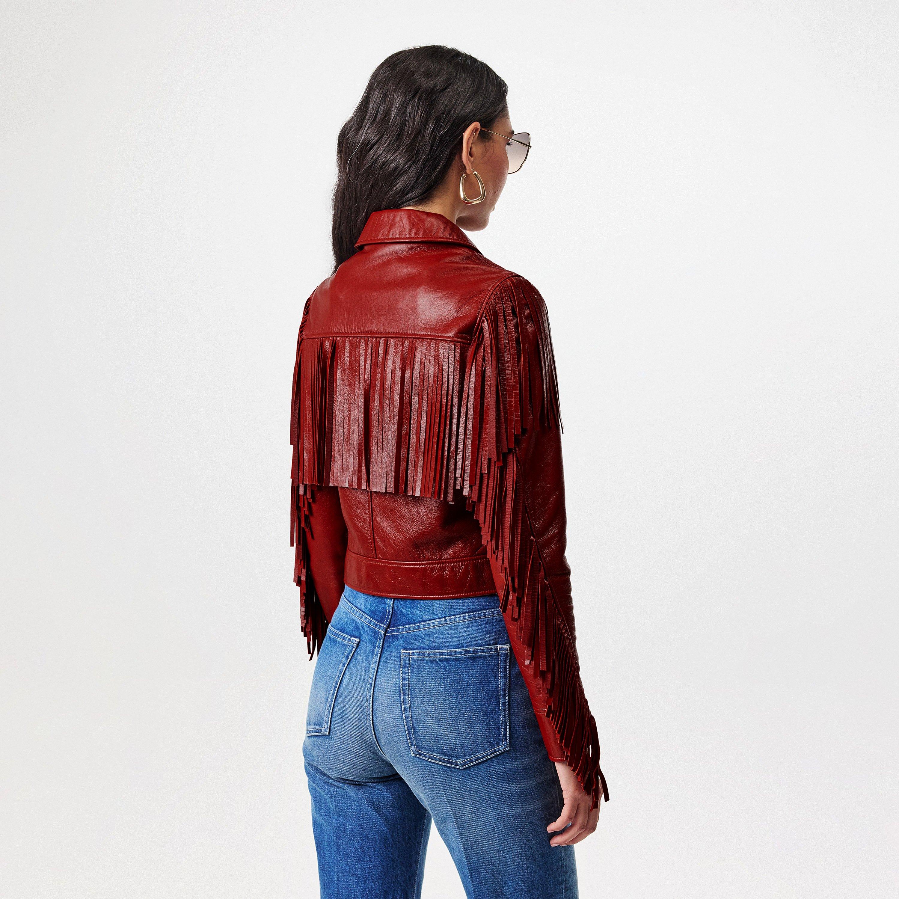 Plaid Red - Chloe - Fringe Leather Jacket - 4