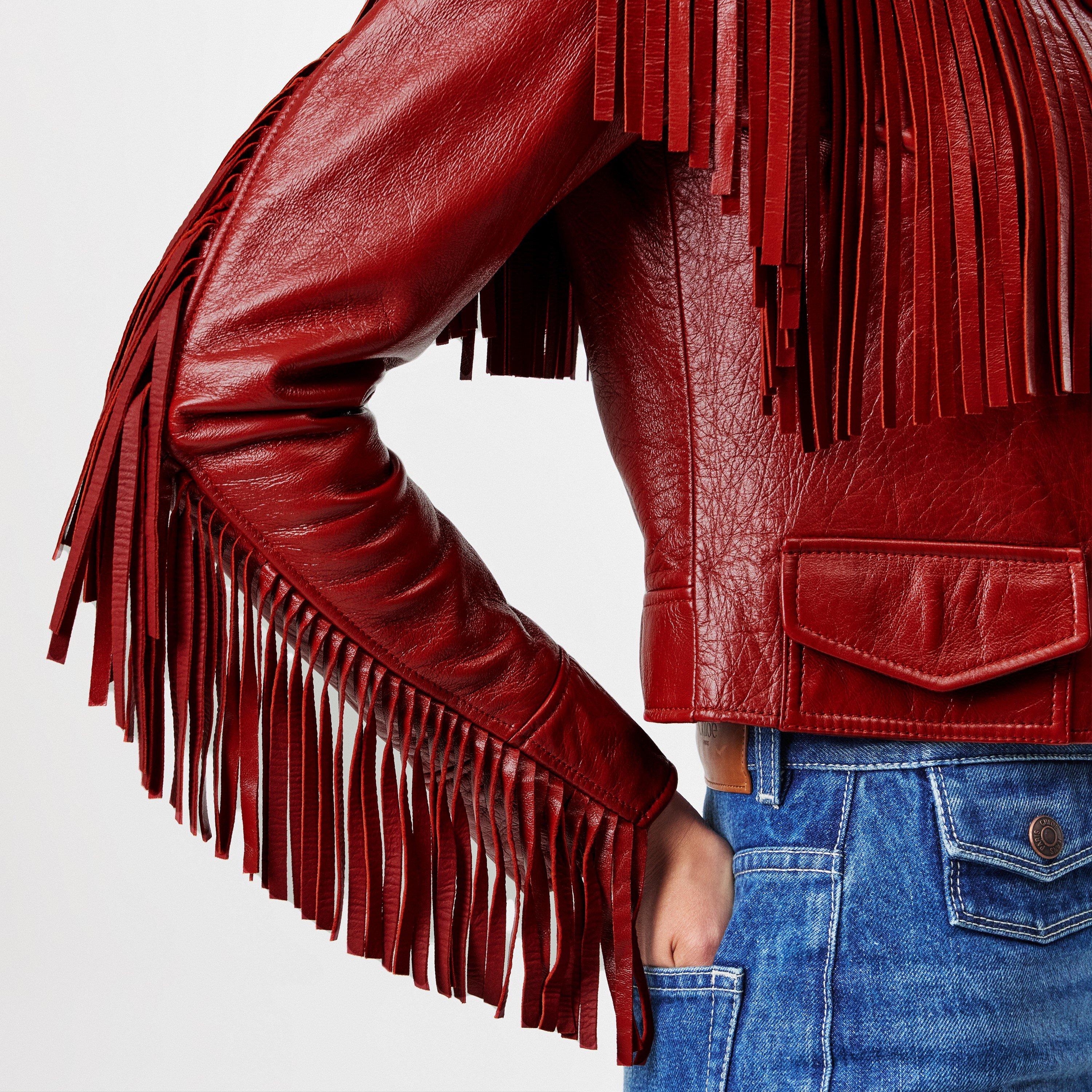 Plaid Red - Chloe - Fringe Leather Jacket - 5