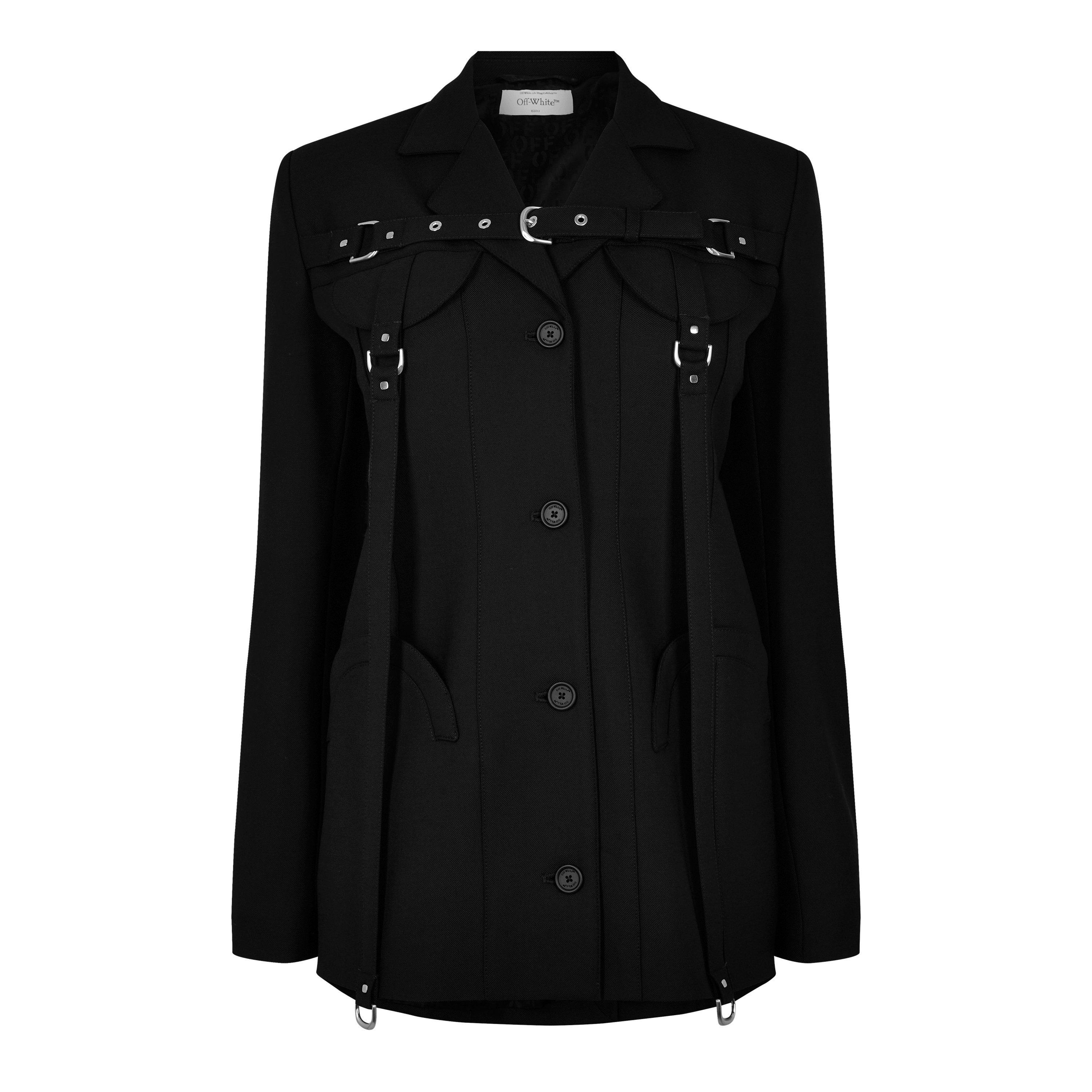 Black 1000 - Off White - Women's Cargo Jacket with Belted Style - 5