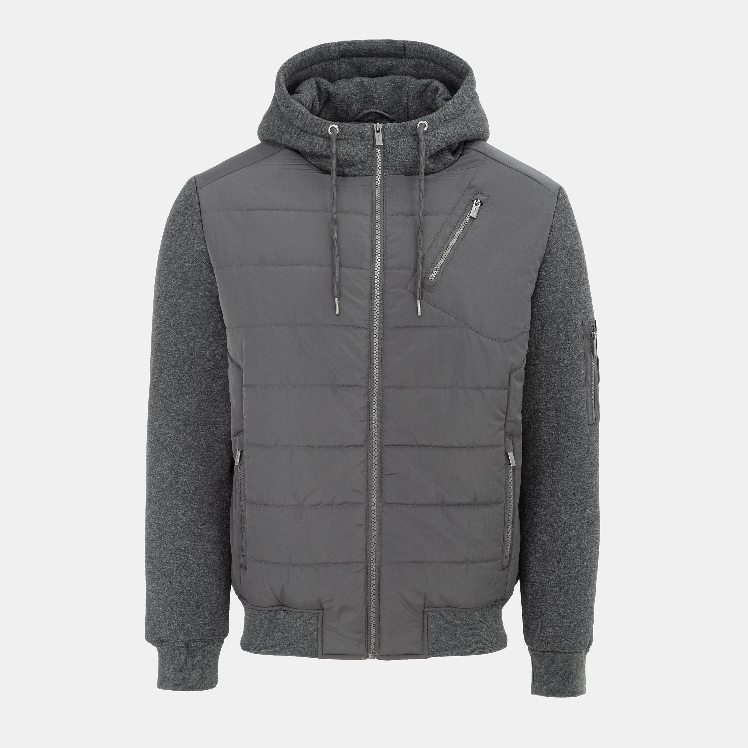 Firetrap Men's Fleece Hooded Long Sleeve Hybrid Jacket - Charcoal - S