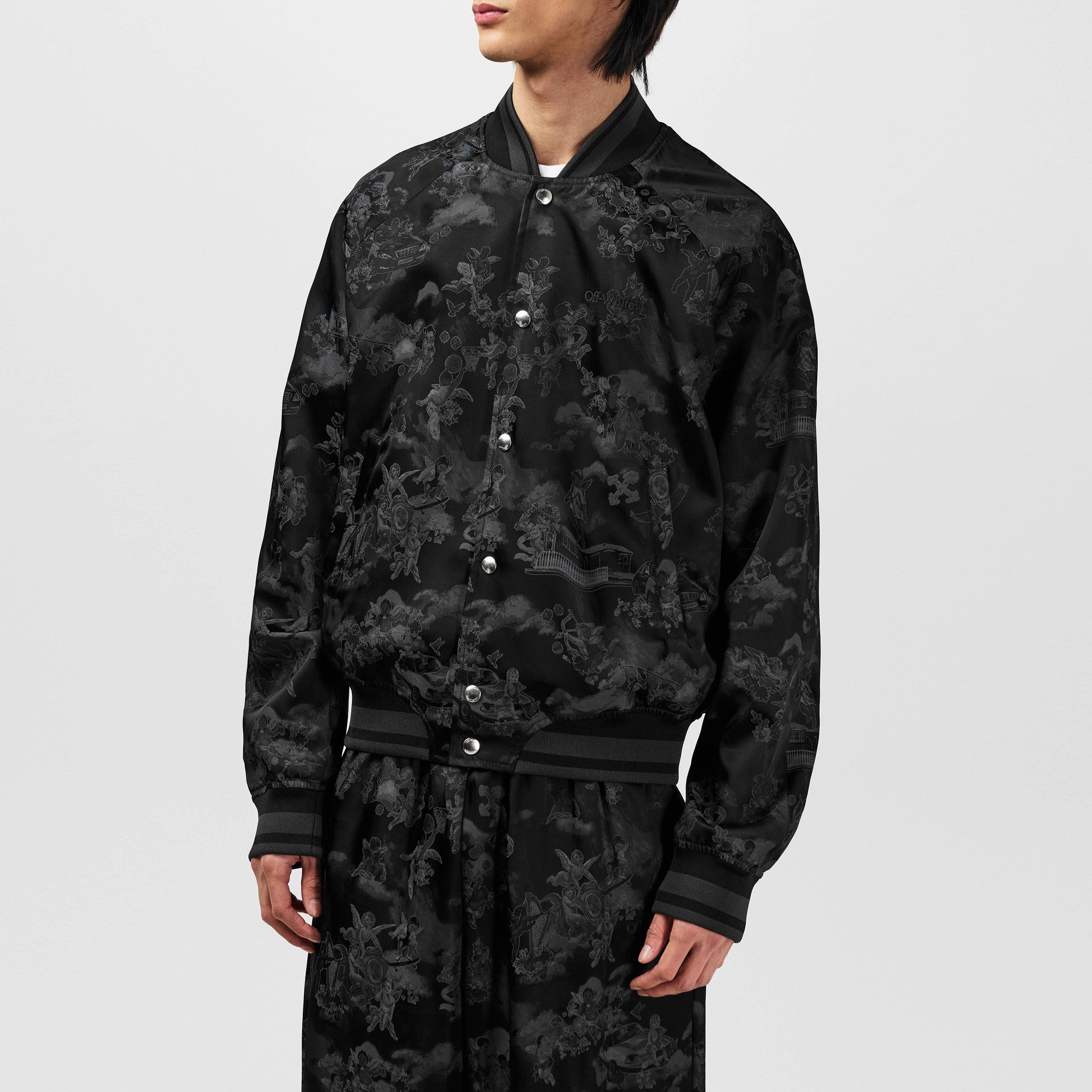 Black - Off White - Men's Souvenir Renaissance-themed Varsity Jacquard Jacket - 3