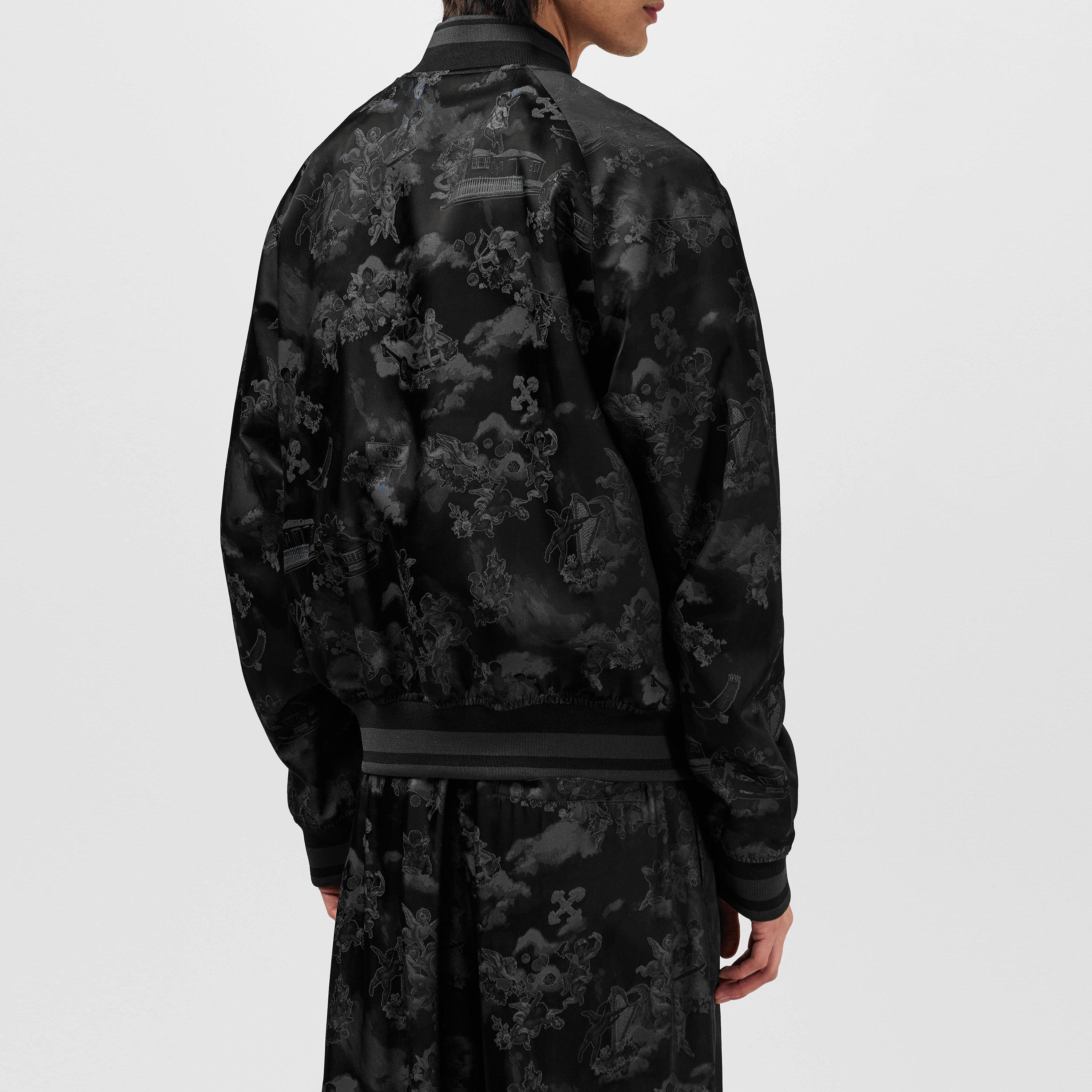 Black - Off White - Men's Souvenir Renaissance-themed Varsity Jacquard Jacket - 4