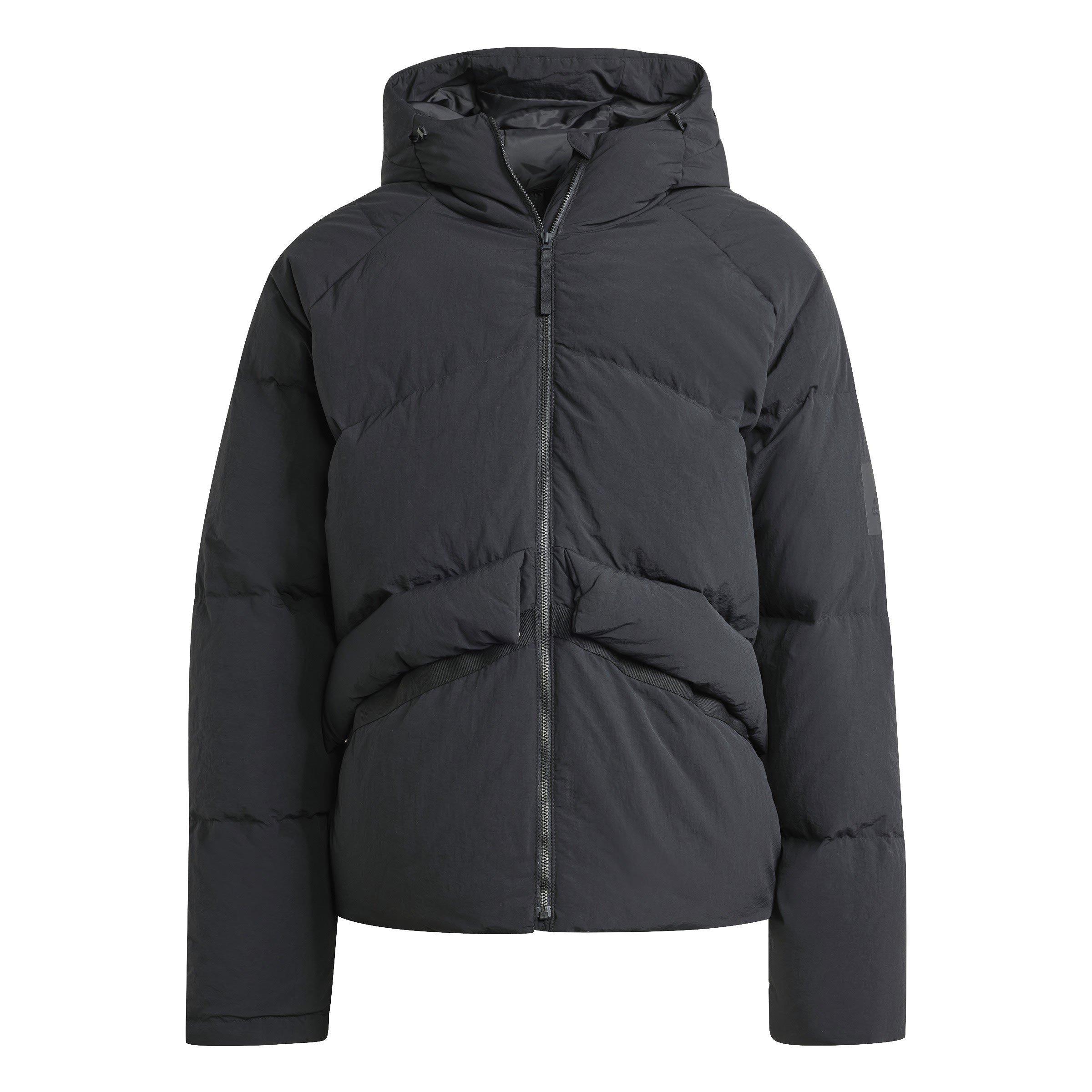 Black - adidas - Men's Big Baffle Water Resistant Duck Down Long Sleeve Down Jacket - 1